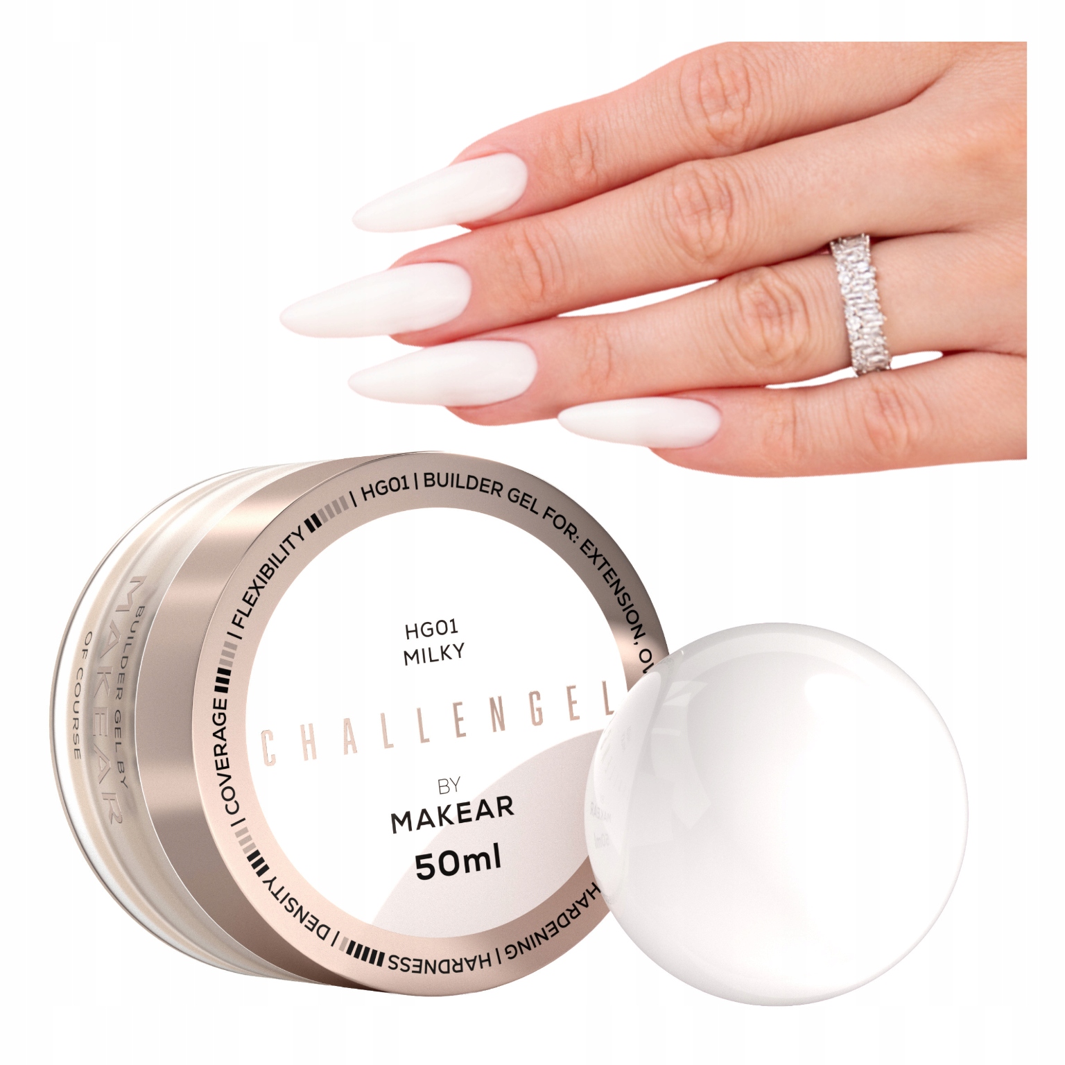 Makear Mléčný Stavební Gel Challengel na nehty HG01 Milky Tpo Free 50 ml
