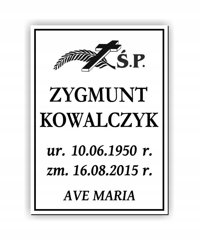 Tablica nagrobna tabliczka na grób 29x21 cm Marka inny