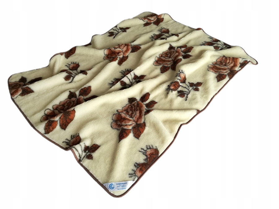 Vlněná deka 160x200 merino australská, hnědé růže Indygosklep.pl