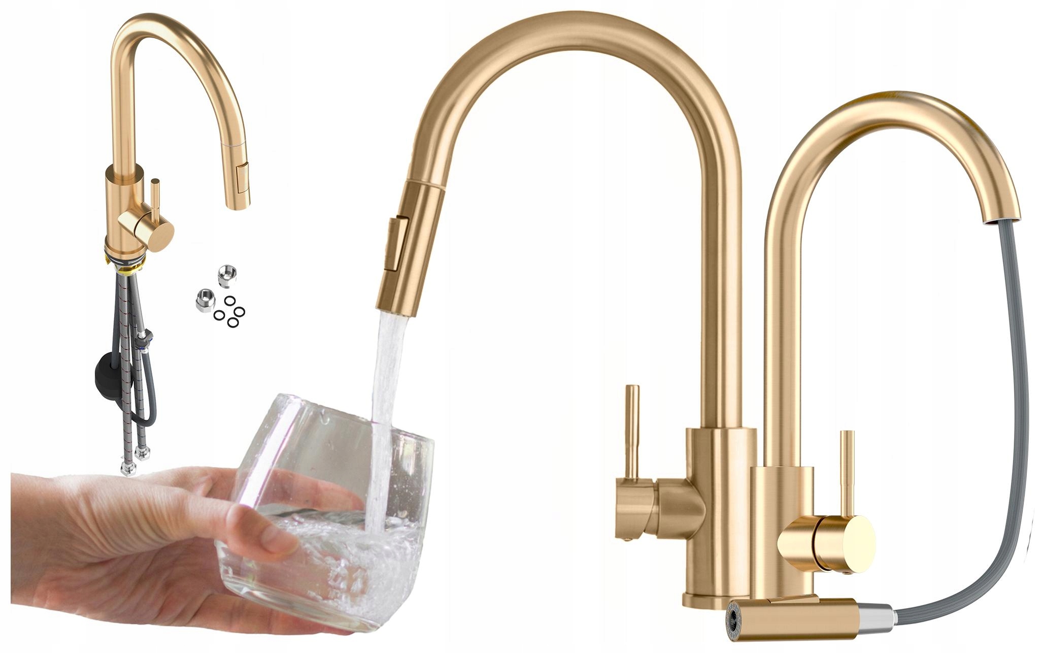 Kuchynská Batéria So Výsuvnou Hubicou Zlatá, Oceľová Loseto Brushed Gold