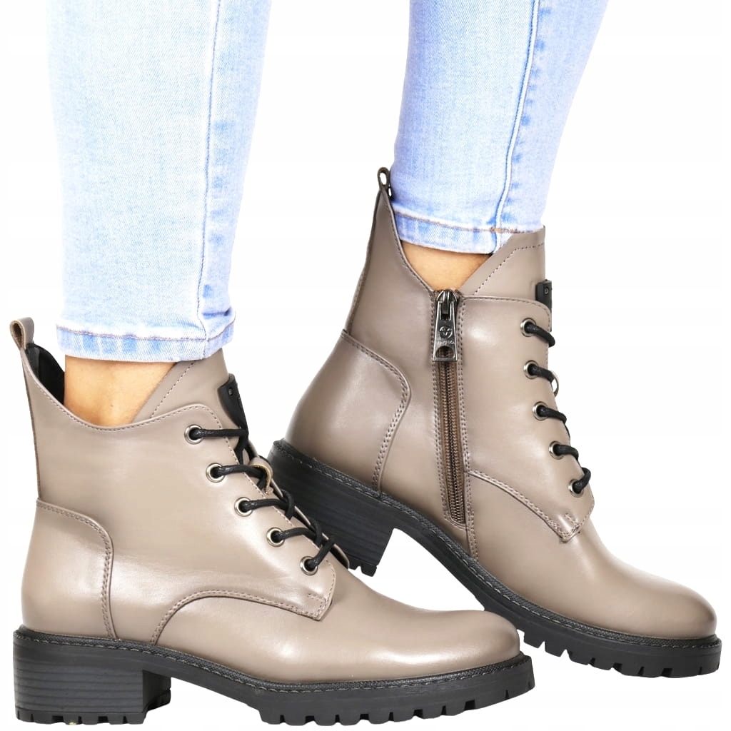 Taupe Béžové Matné Zimní Boty Traperová Podrážka Workery Kotníkové Boty