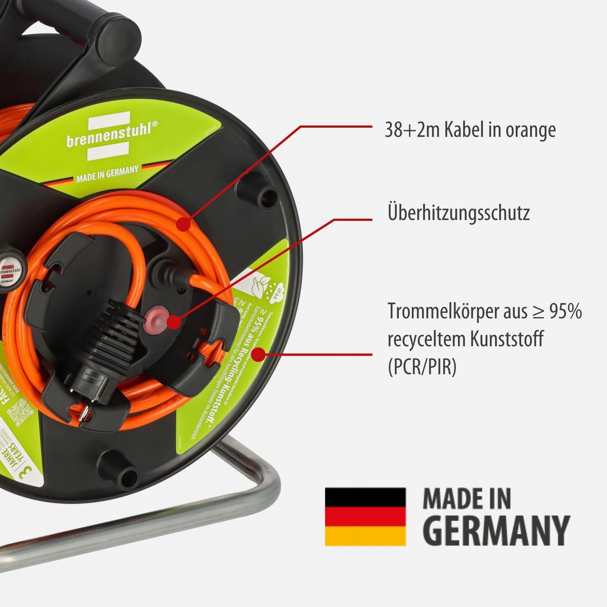 BRENNENSTUHL Bęben Kablowy Ogrodowy IP44 40m Recykling Zewnętrzny Niemcy — miniatura 2