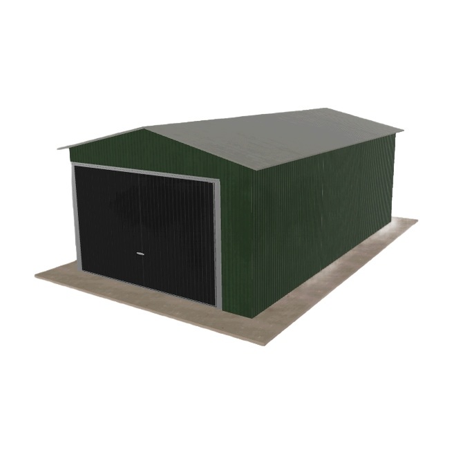 Plechová garáž 3.5 x 6 m jednopolohová, dvouspádová, zelená