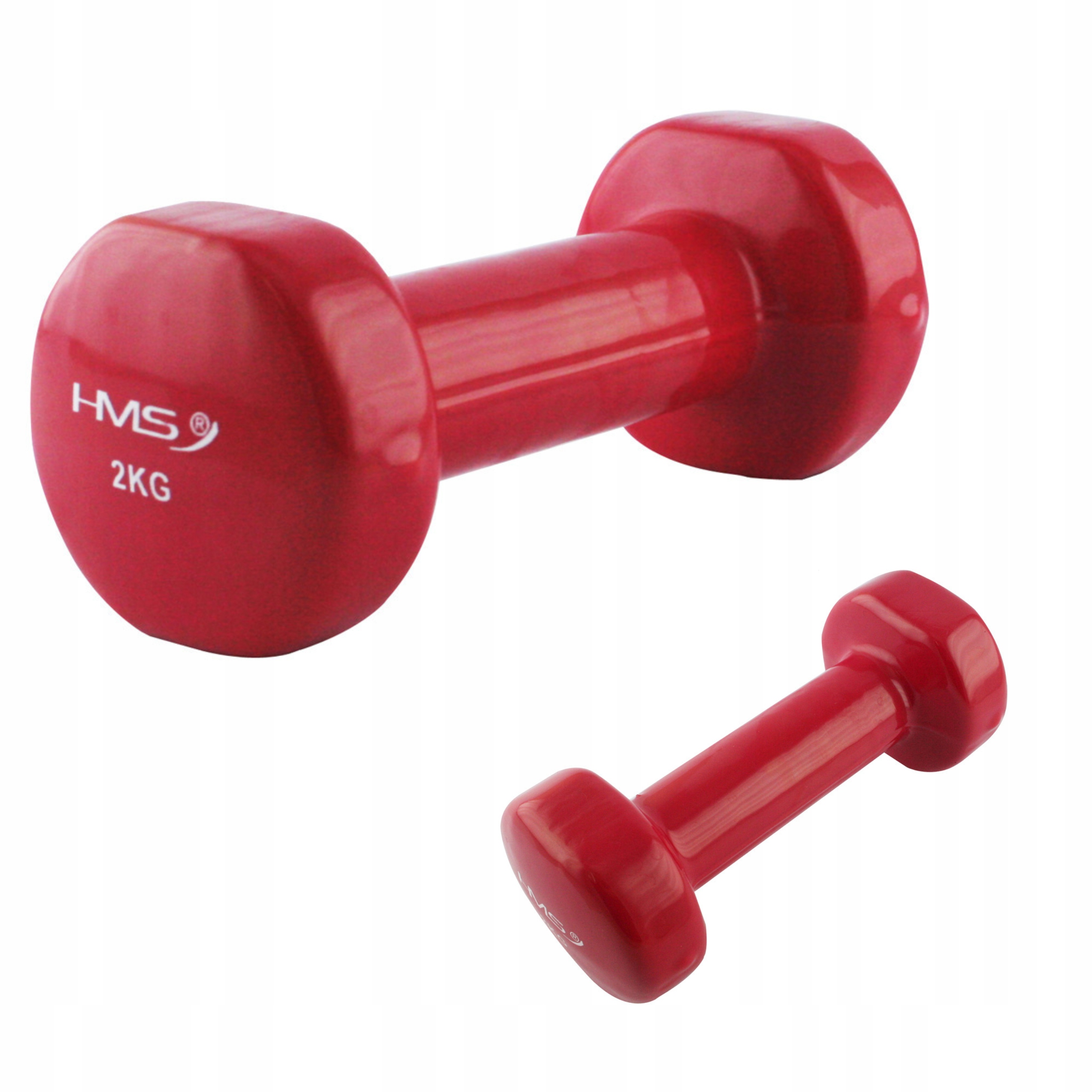Czerwona Hantla Fitness Hms 2kg Ciężarek Winylowy Żeliwny Aerobik
