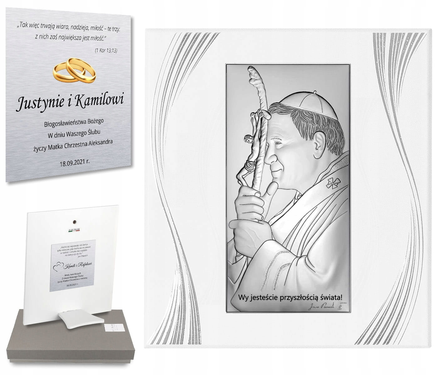Obraz Jana Pavla II Stříbrná Obrázek na biřmování přijímání s gravírováním
