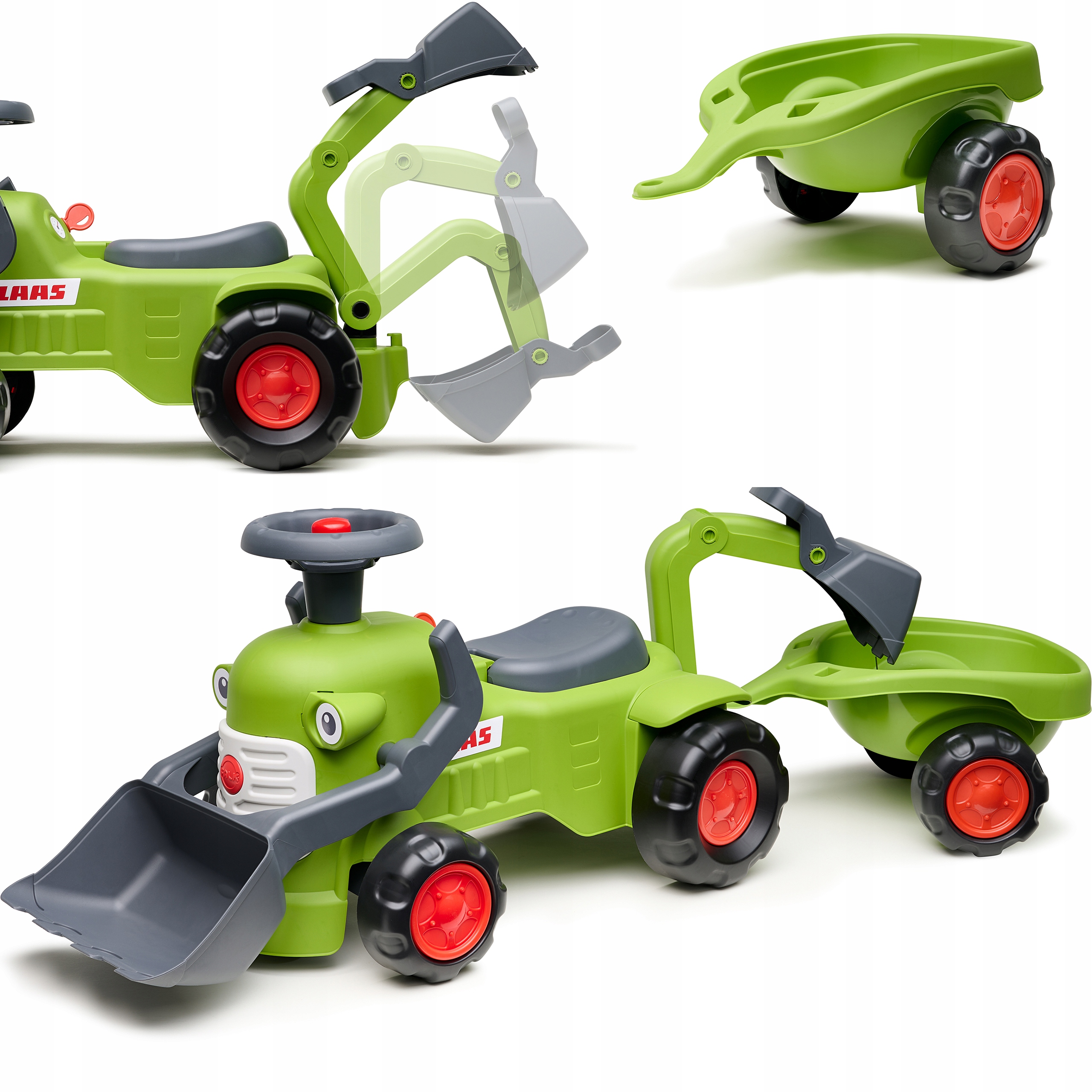 Traktor Ciągnik Jeździk Przyczepka Łyżka Ładowarka Klakson Duży Pchacz Falk