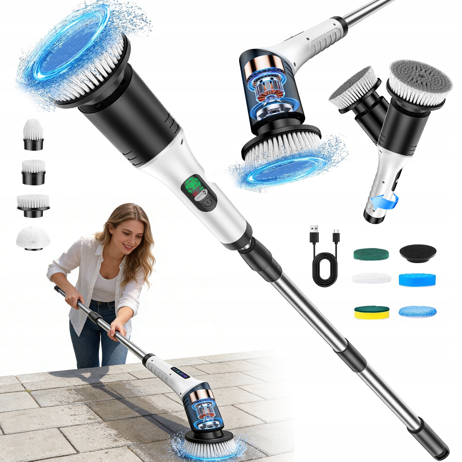 Levně Elektrický Kartáč S 9 Vyměnitelnými Nástavci Pro Čištění Úklidu