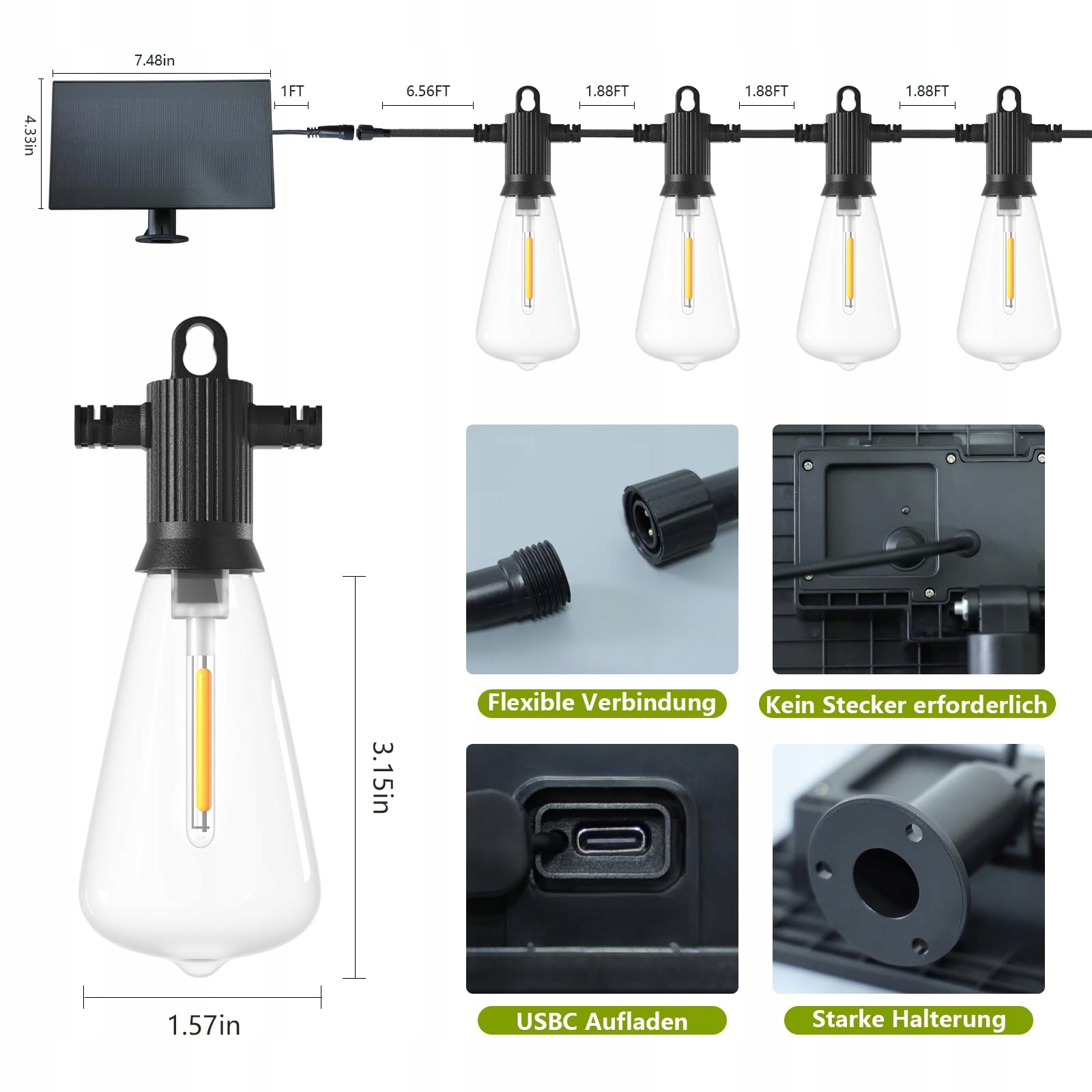 ZOTOYI Solarne Lampki Ogrodowe 15M IP65 24+2 LED Wodoodporne — miniatura 7
