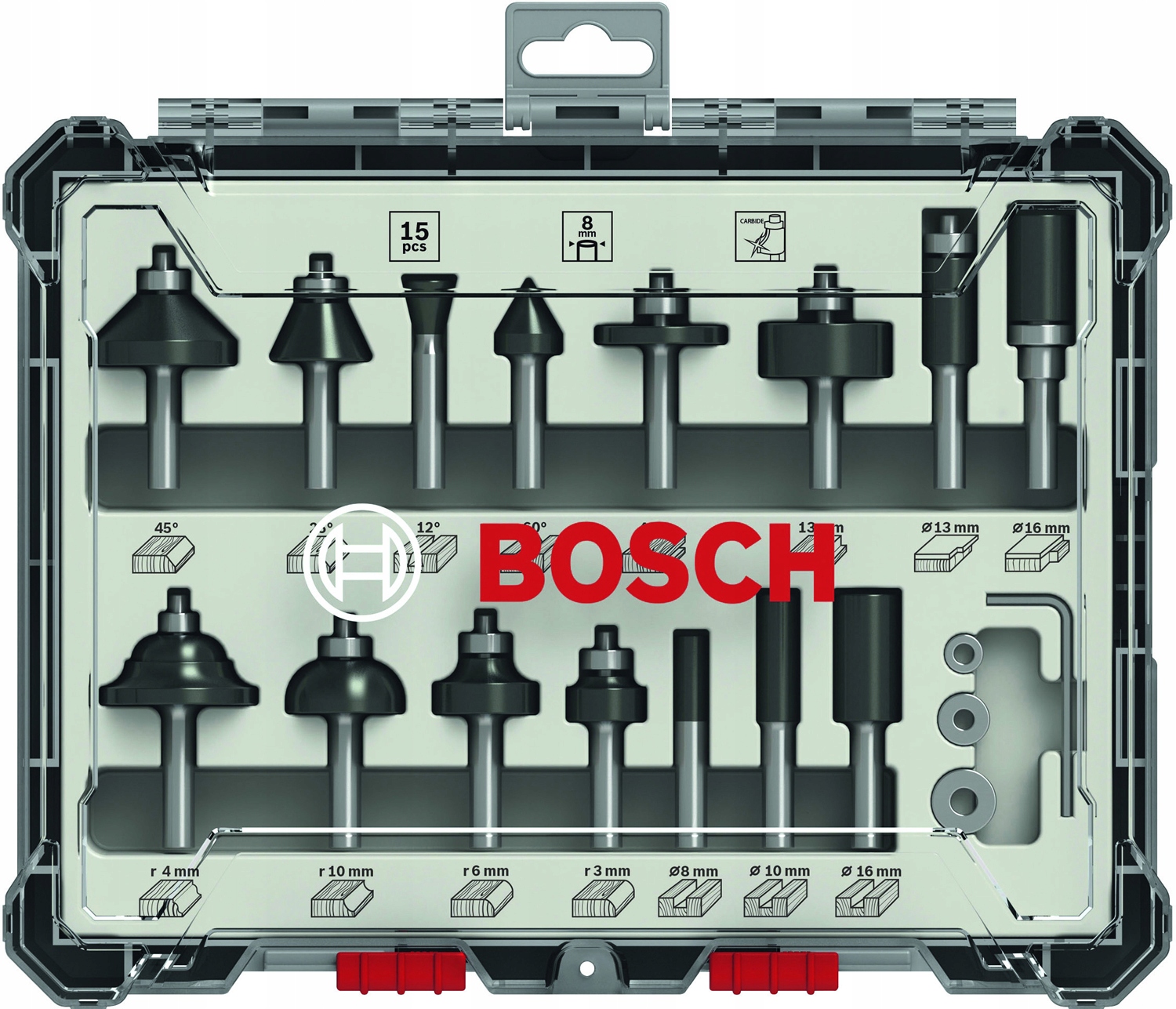 

Zestaw frezów do drewna 15 szt. Bosch uchwyt 8 mm