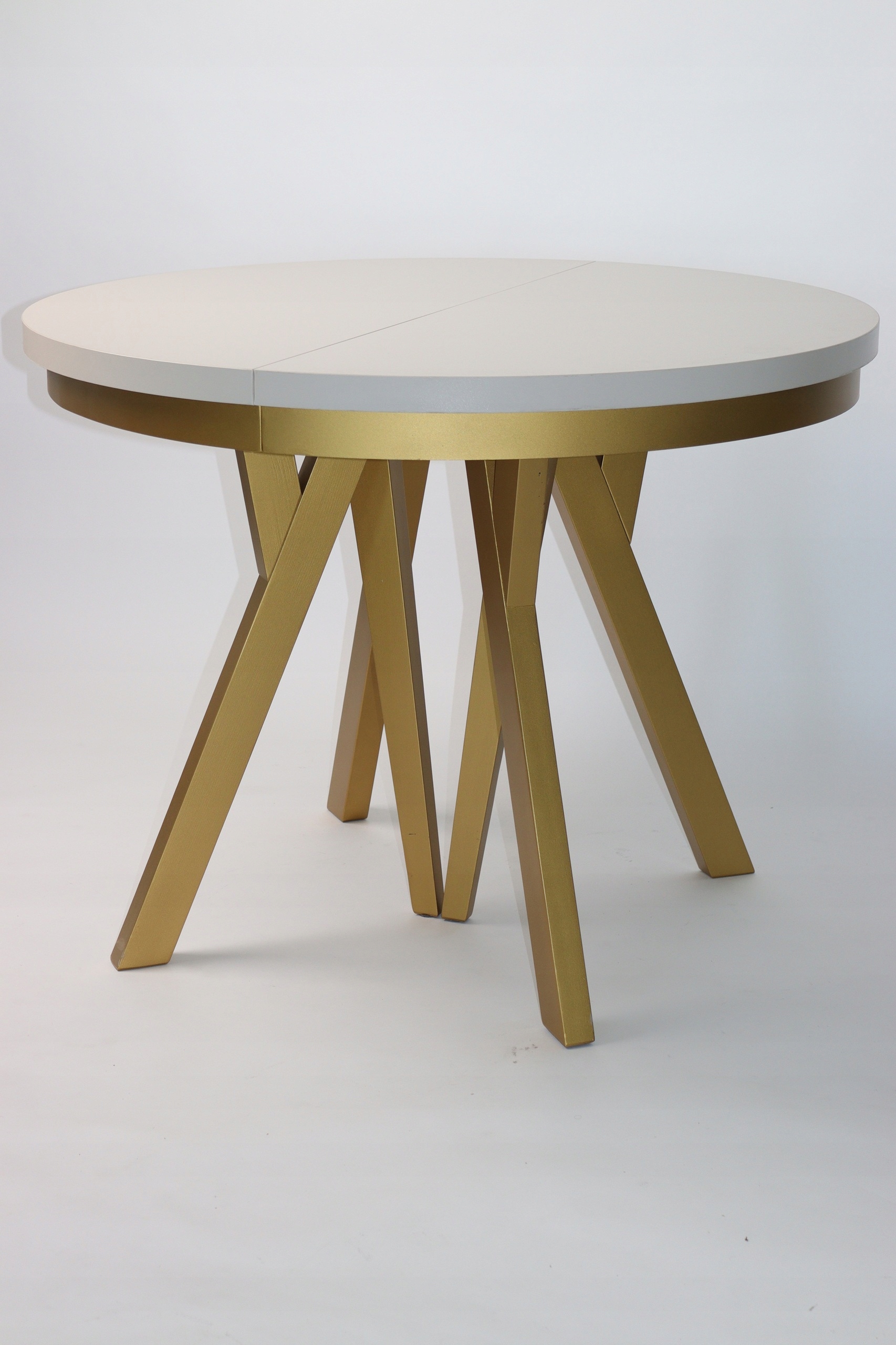 OKRĄGŁY STÓŁ rozkładany ze złotymi nogami 100/200 kaszmir caschmere FI100cm Kolekcja LOFT boho