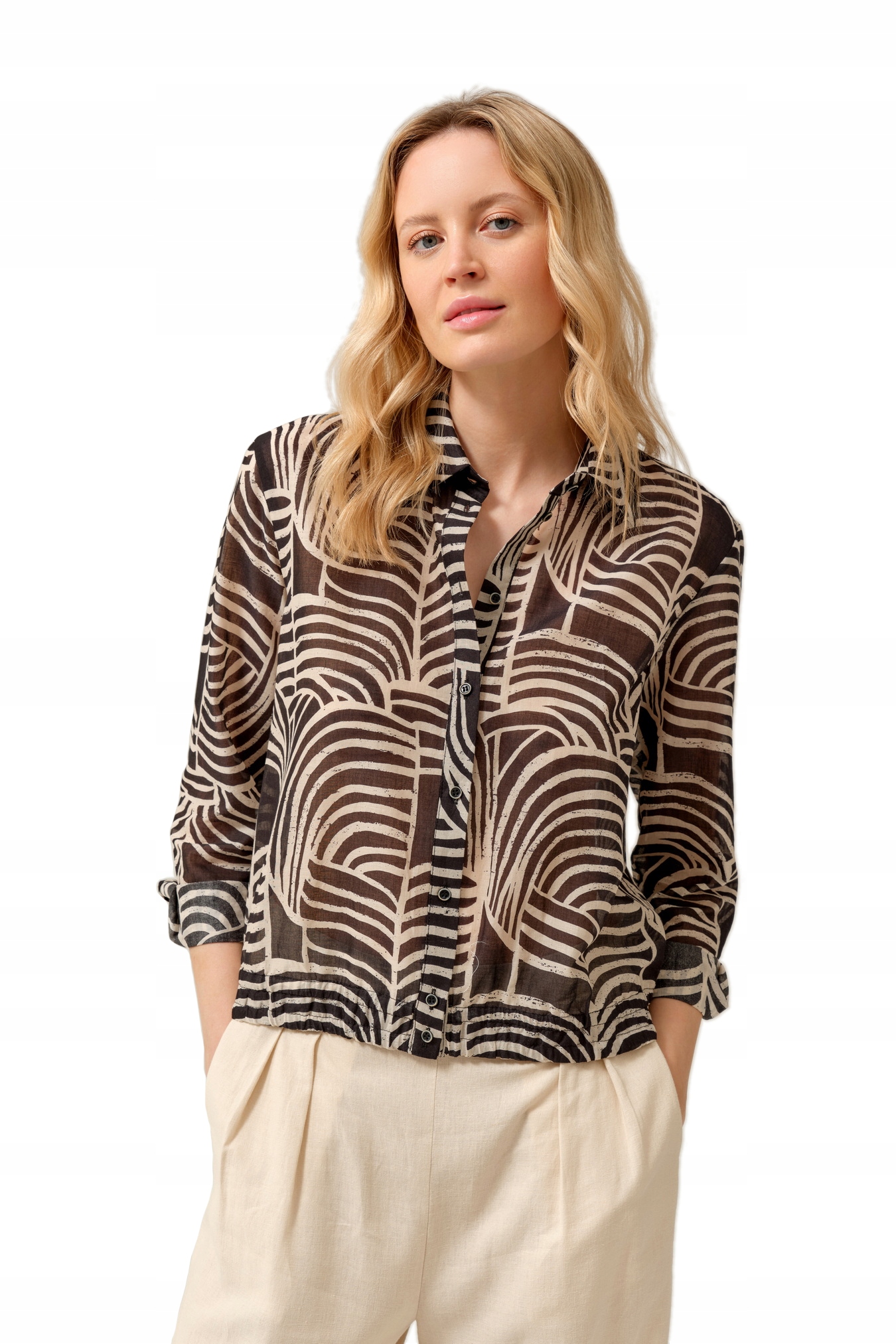 Dámská Elegantní Košile Z Volné Bavlna Černá Ecru Feria 42