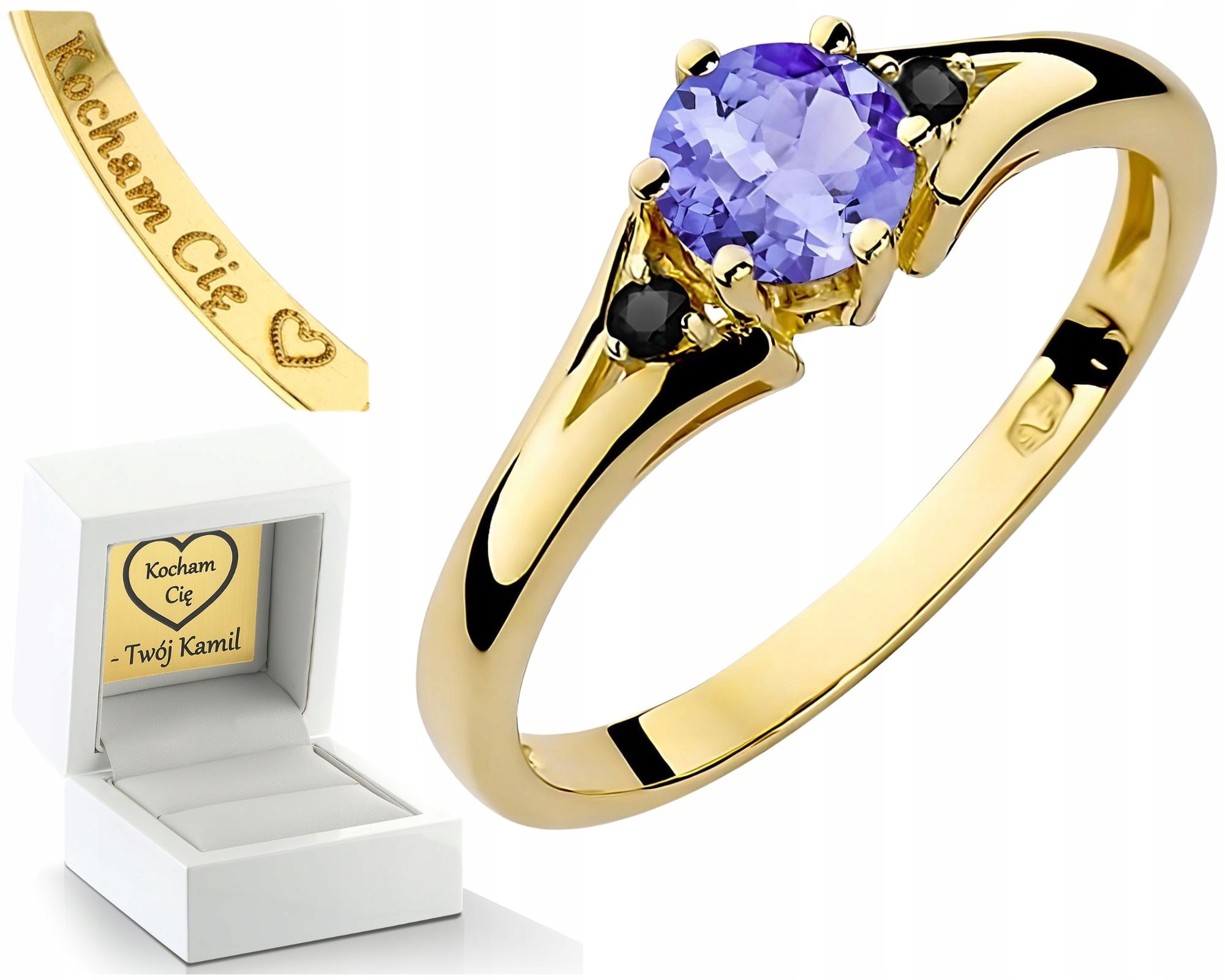 Prstýnek Prsten S Tanzanitem A Černými Diamanty 585 14K Dárek