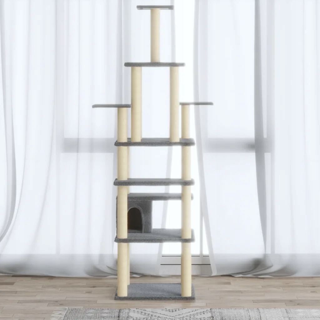 Levně Škrabadlo pro kočky sisalovými sloupky světle šedé 183 cm