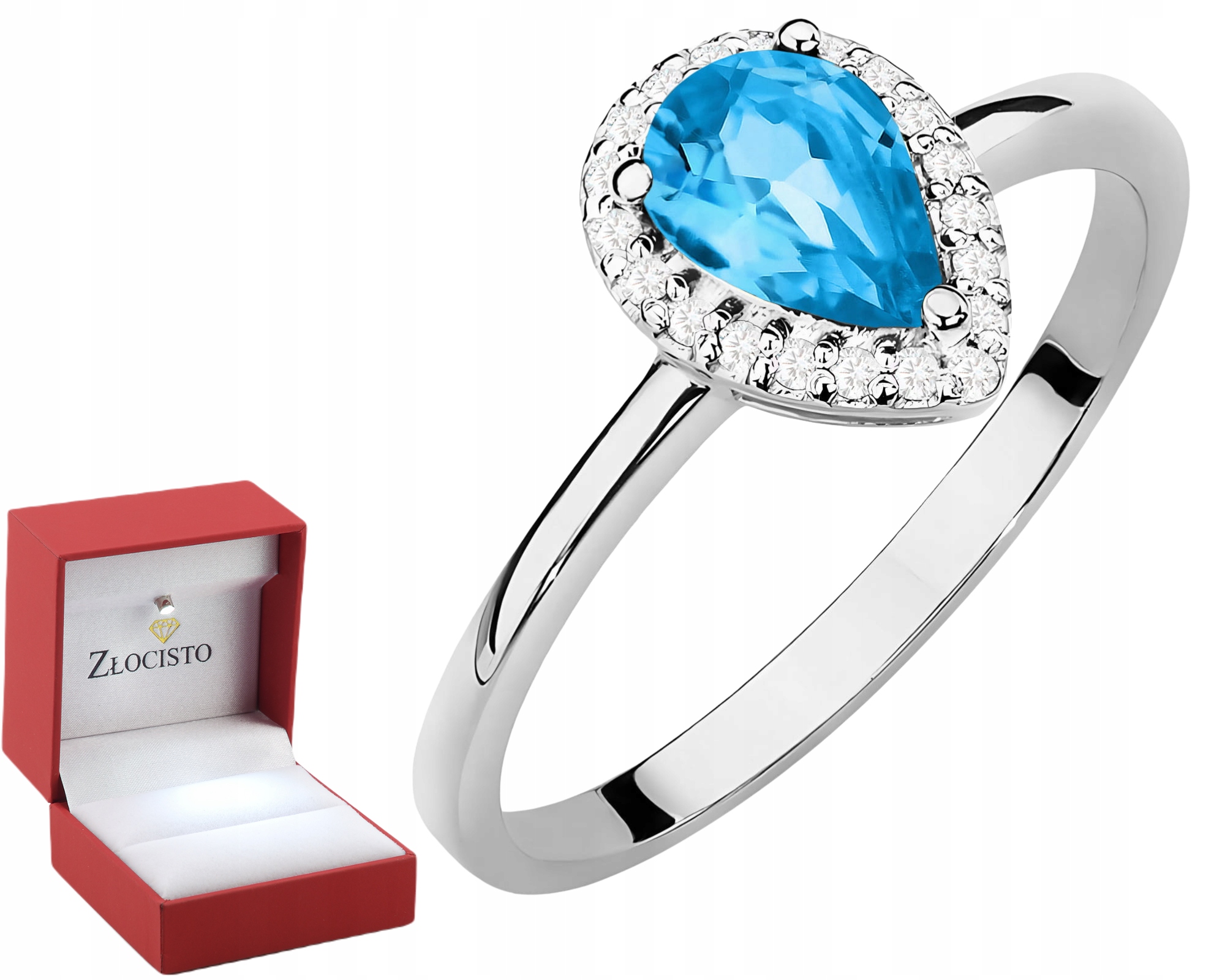 Prsten z bílého zlata s topazem a diamanty, moderní Dárek Gravírování