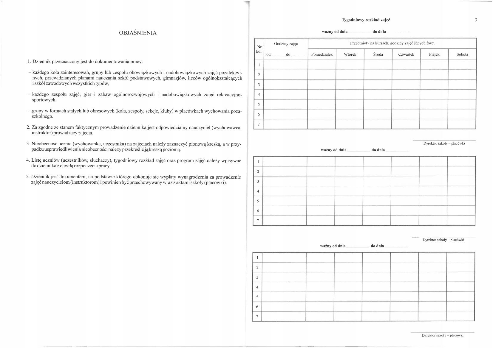 Dziennik zajęć dodatkowych MEN I/6 Rodzaj inny