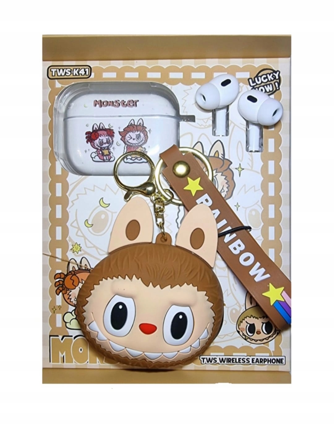 Bezdrátová sluchátka Labubu pro teenagery Přívěsek Na Klíče Pouzdro Sada