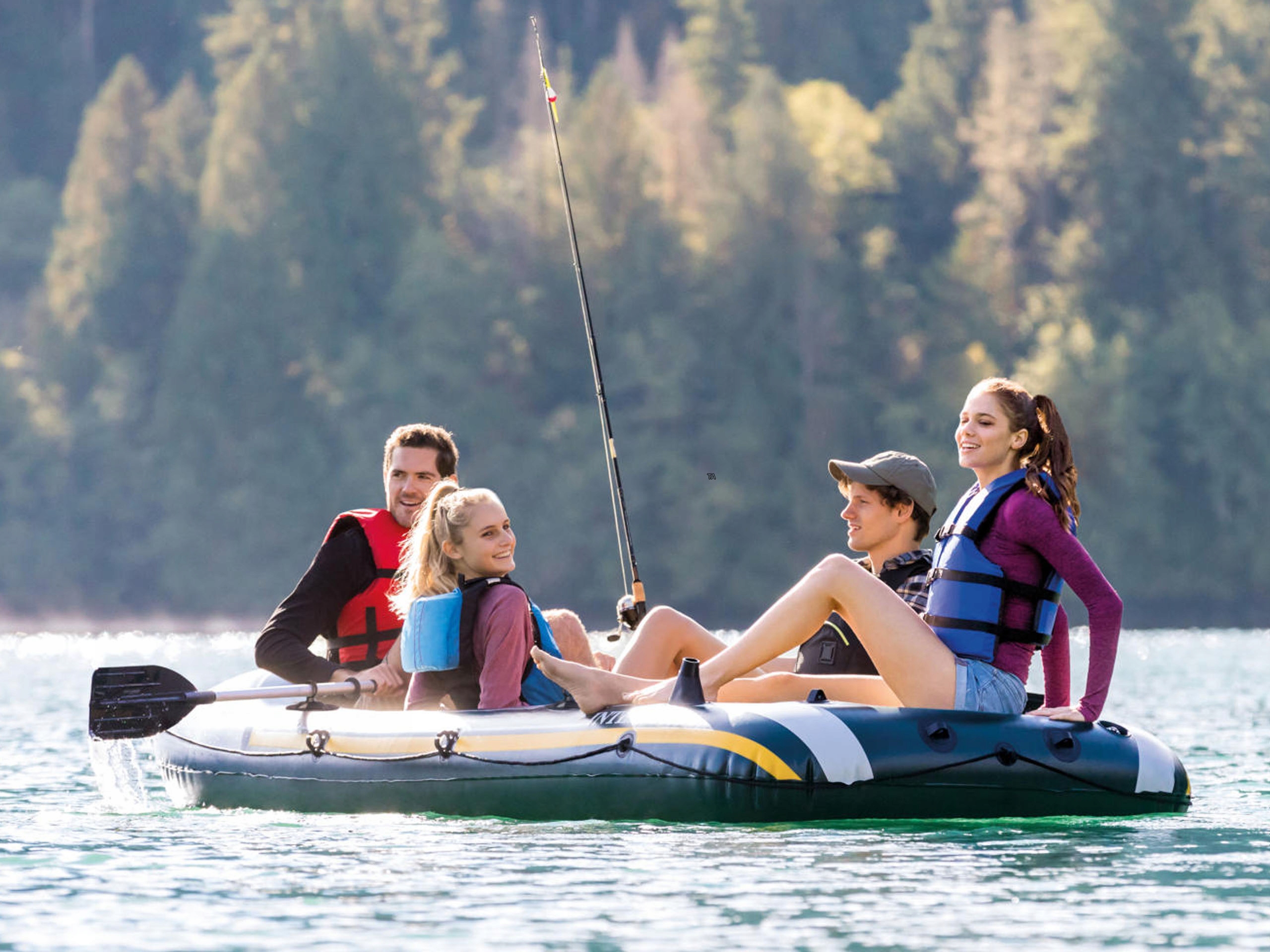 PONTON INTEX SEAHAWK 4 351x145x48cm WIOSŁA POMPKA Kolor zielony