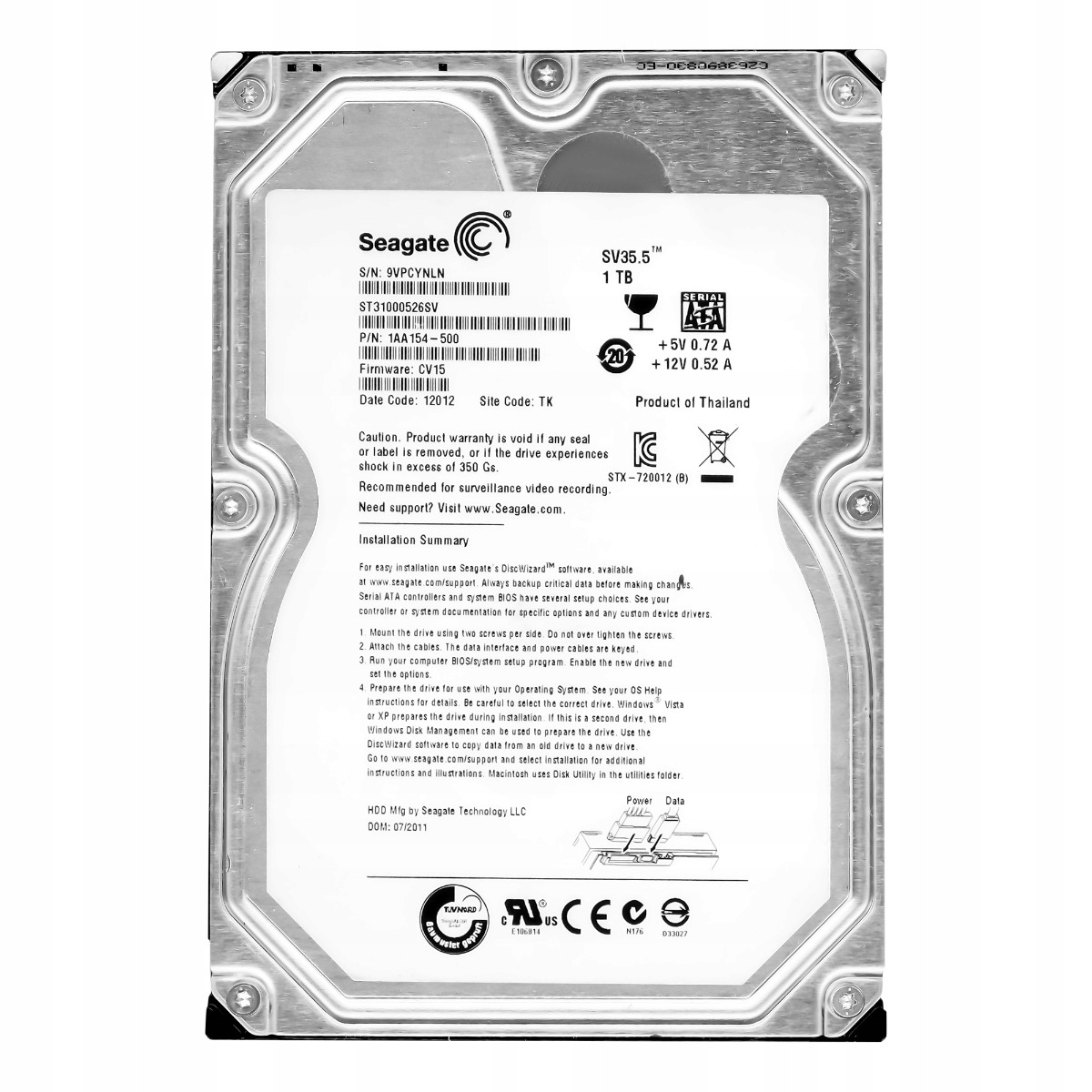Seagate SV35.5 1TB 7.2K Sata III 3.5" ST31000526SV