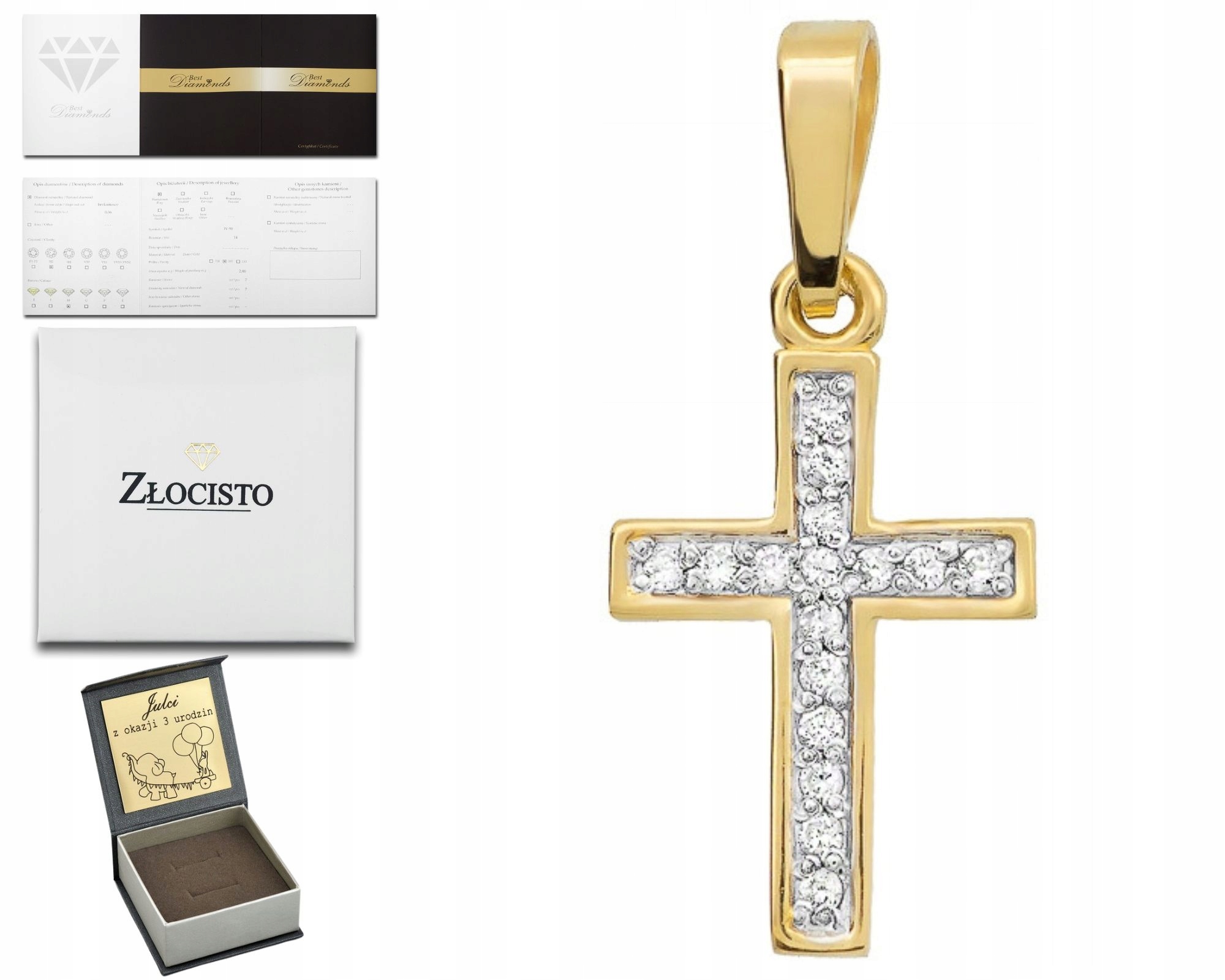 Zlatý Přívěsek S Brilianty, Křížek 585, Diamanty