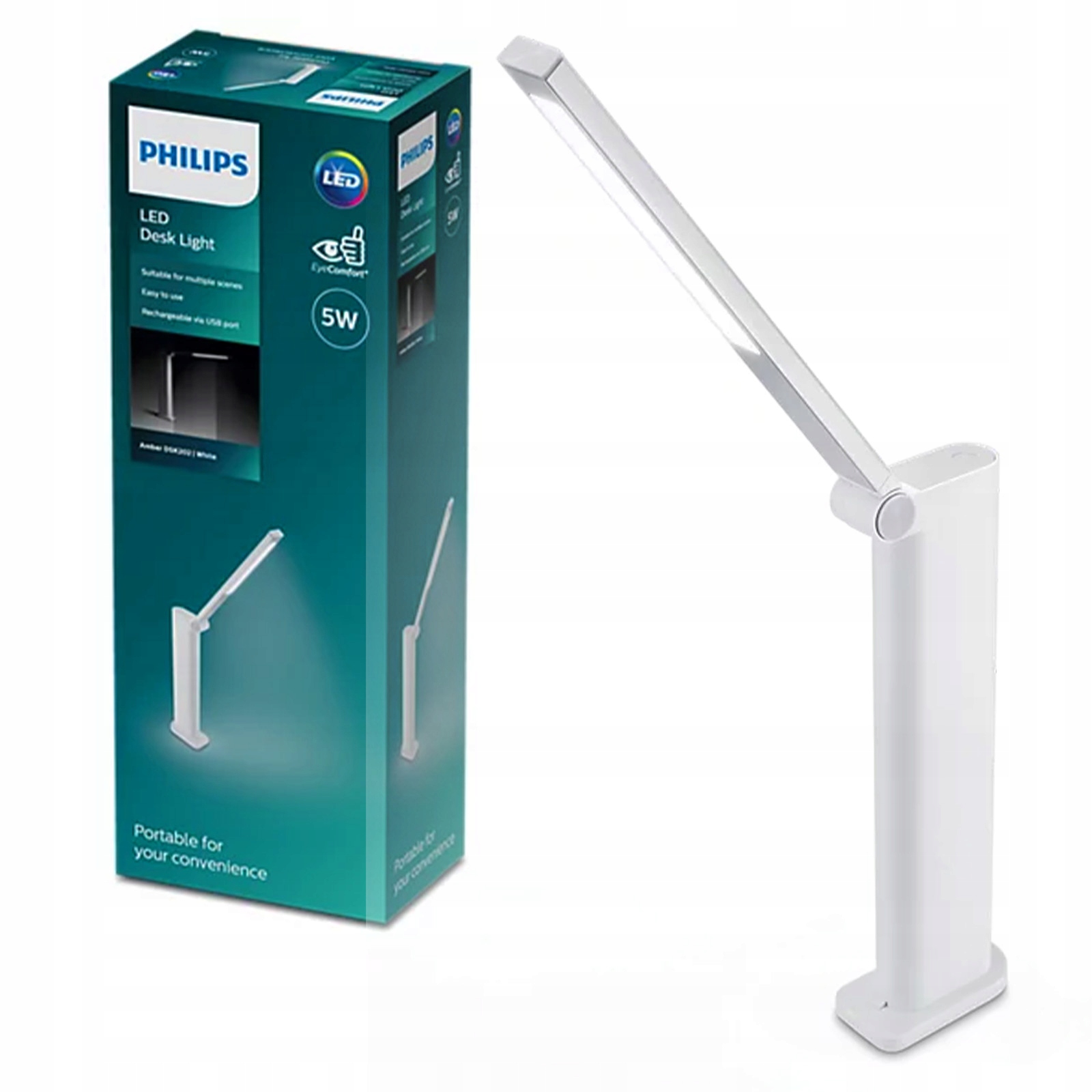 Stolní Led stolní lampa Amber 5W 4000K stmívatelná Usb bílá Philips