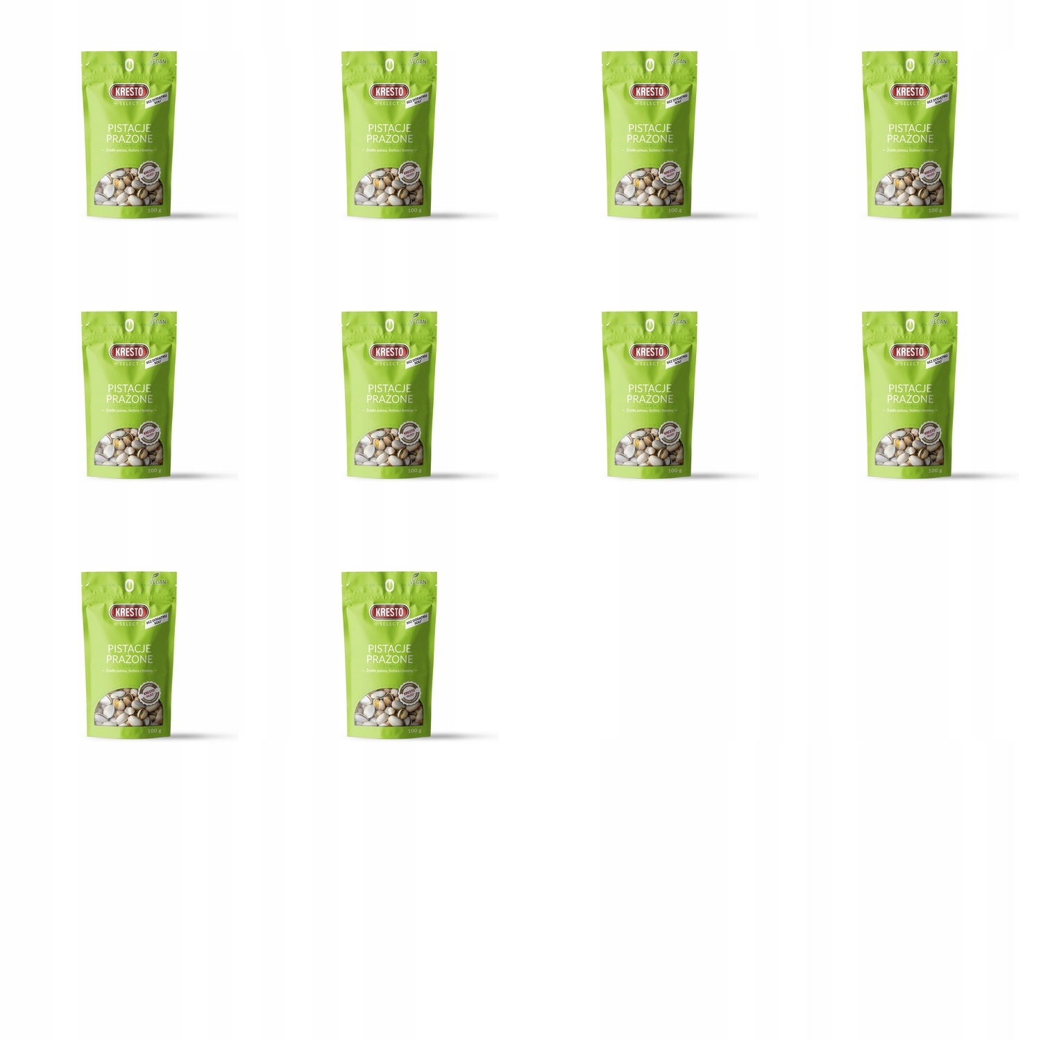 Levně 10 x 100 g Kresto Select pražené pistácie bez přidané soli Karton