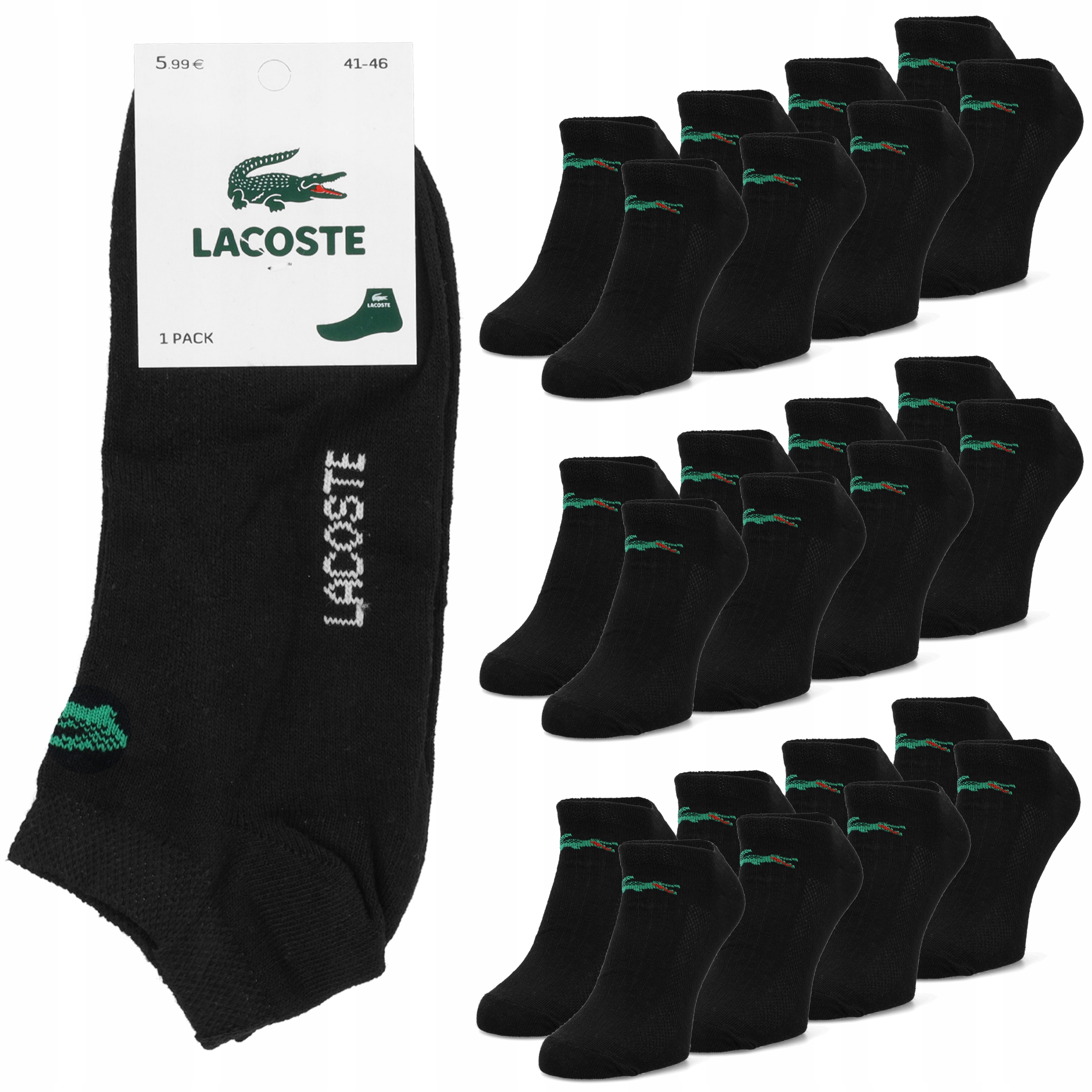 Ponožky členkové ponožky nízke pánske ponožky Lacoste 12-pack čierne veľkosť 41-46