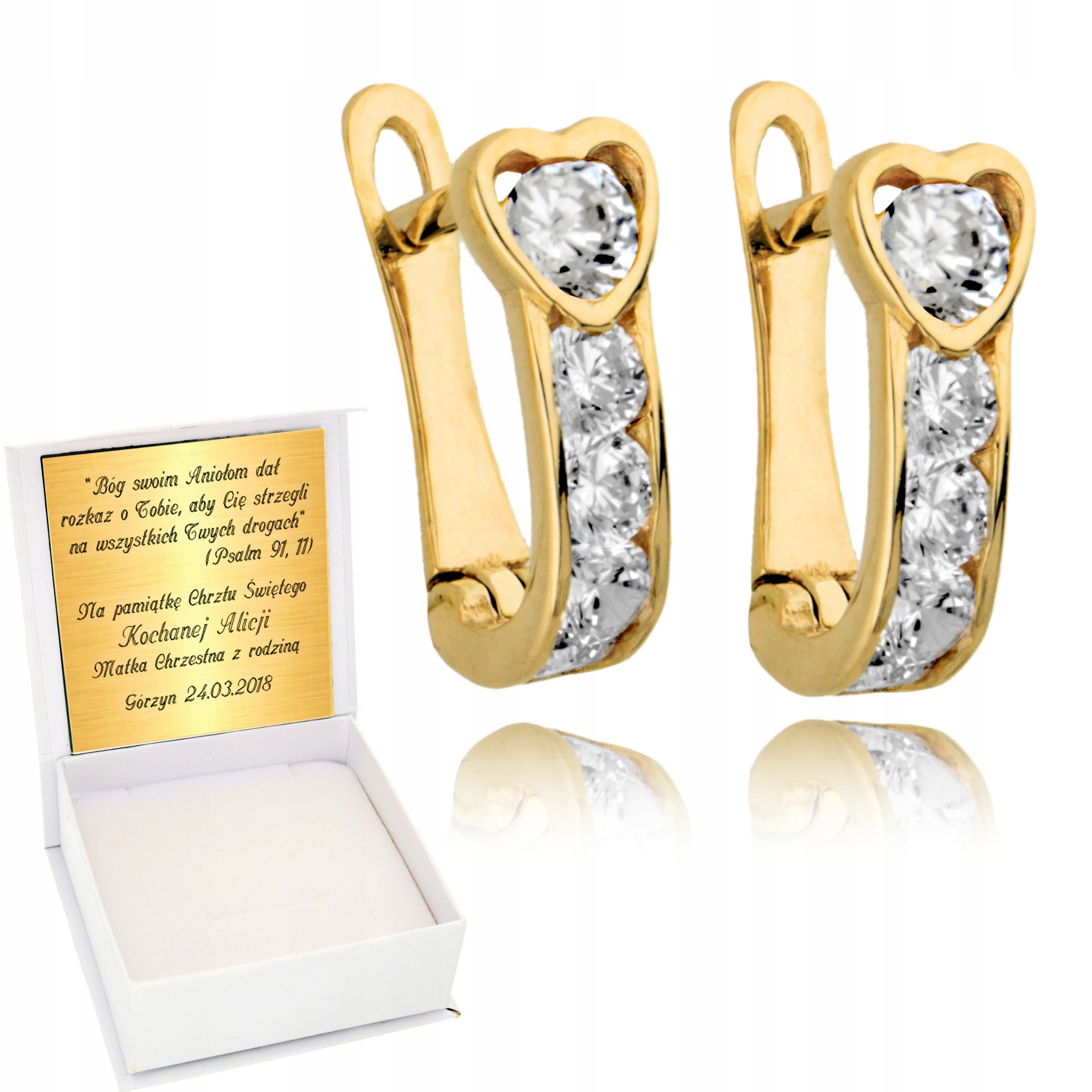 

Złote Kolczyki 333 z Cyrkoniami Złoto Grawer