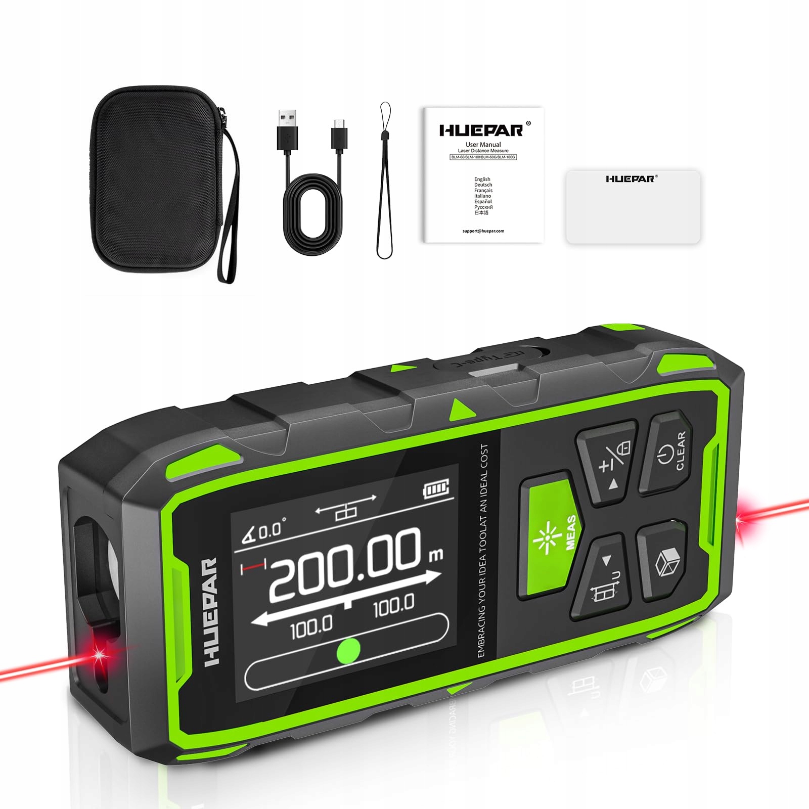 HUEPAR Laserowy Dalmierz 200M LCD Pomiar Odległości Powierzchni Objętości — miniatura 2