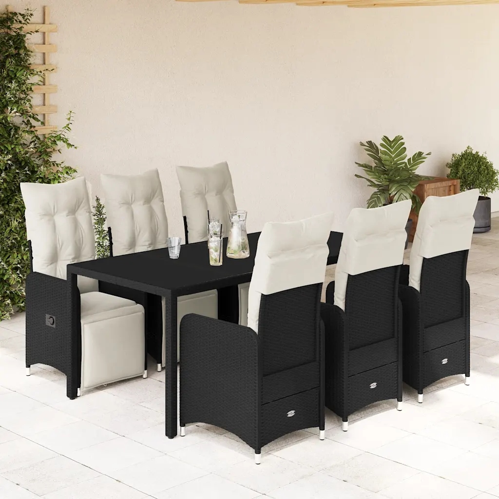7dílný zahradní bistro set s poduškami černý polyratan Černý 3277139