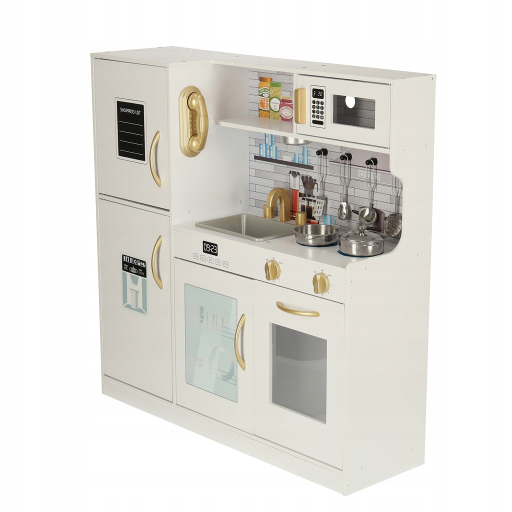 KUCHNIA DREWNIANA DLA DZIECI KUCHENKA ZABAWKOWA BIAŁA Z LODÓWKĄ Marka Kontext
