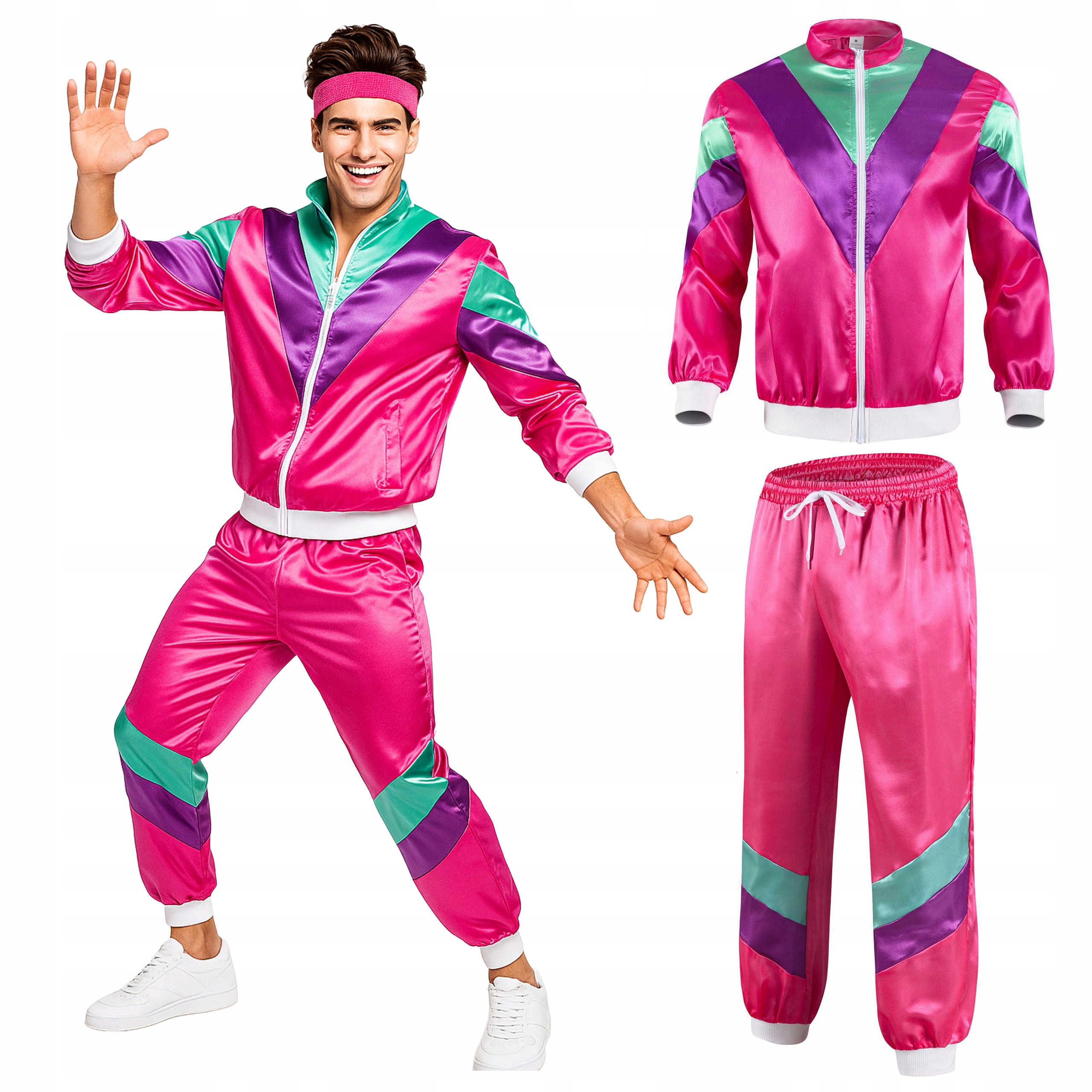 Strój dres lata 80 przebranie Retro dresy kostium Disco bluza vintage L