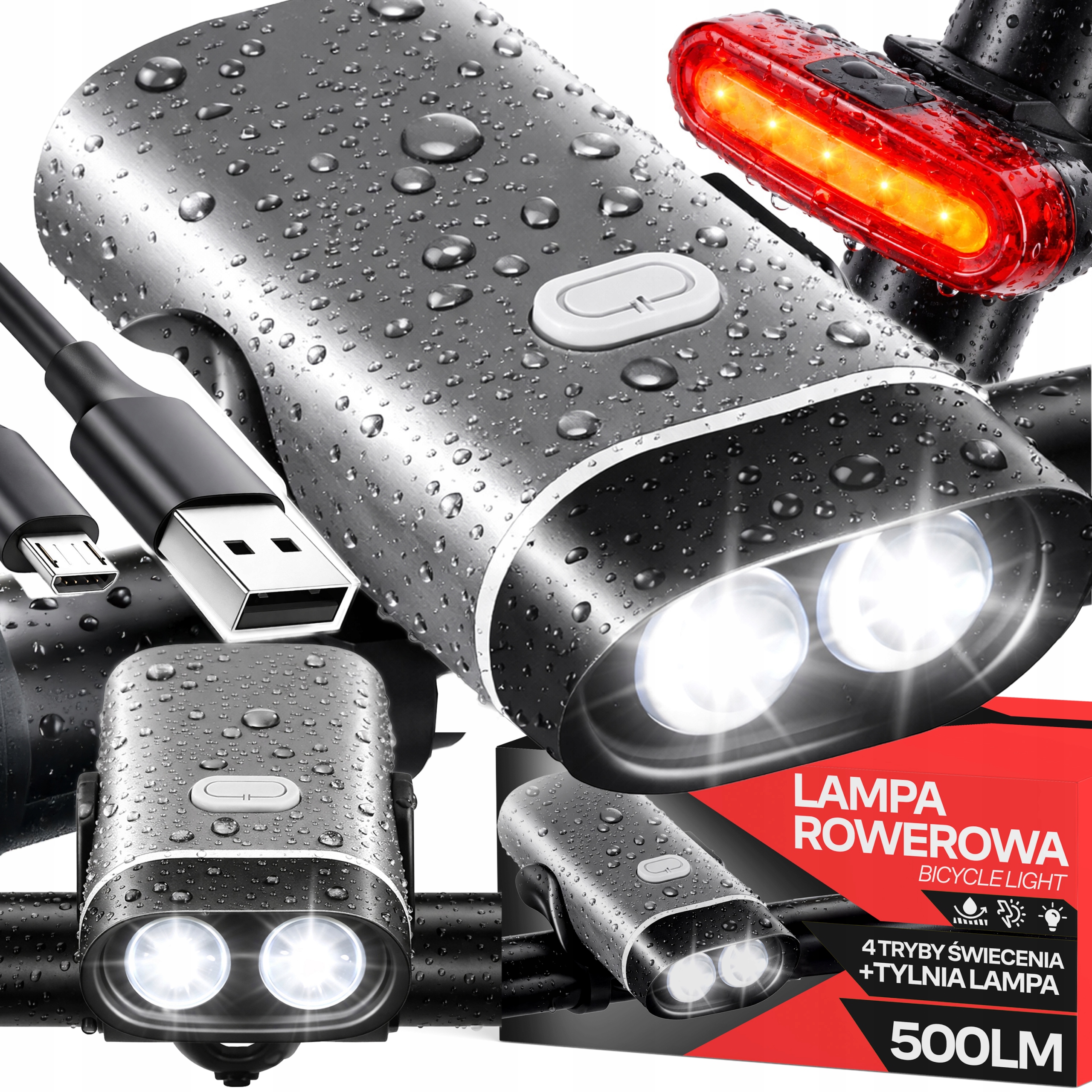 Lampka Rowerowa Światło Przód Tył Led Na Kierownicę Rower Mocna Usb Jasna