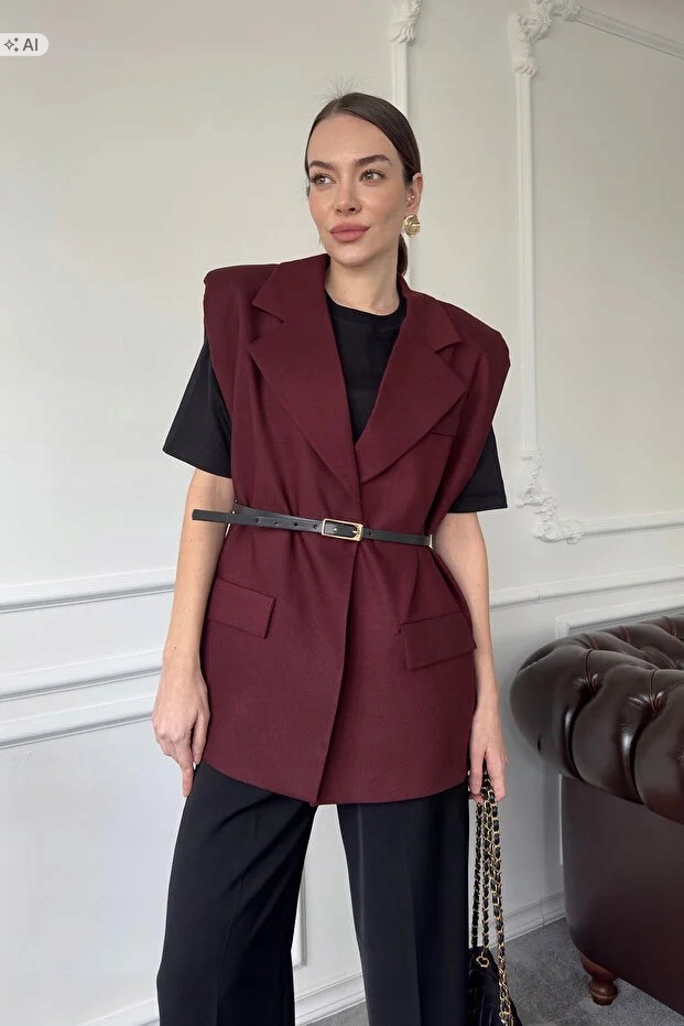 Elegantní Prošívaná Vesta V Burgundské Barvě S 5IA