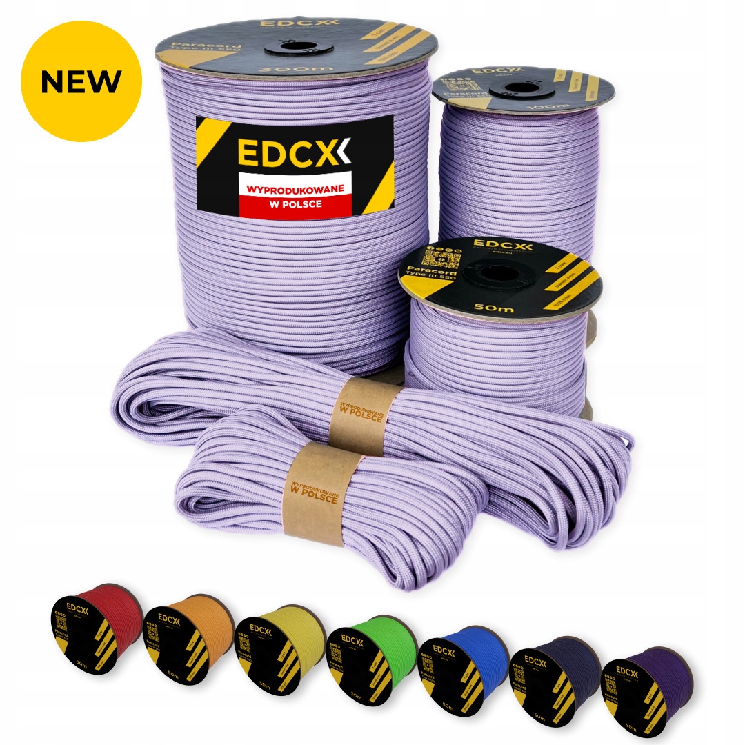 Linka Edcx 4mm Paracord 550 (Lavender, 100 m) Wyprodukowane w Polsce