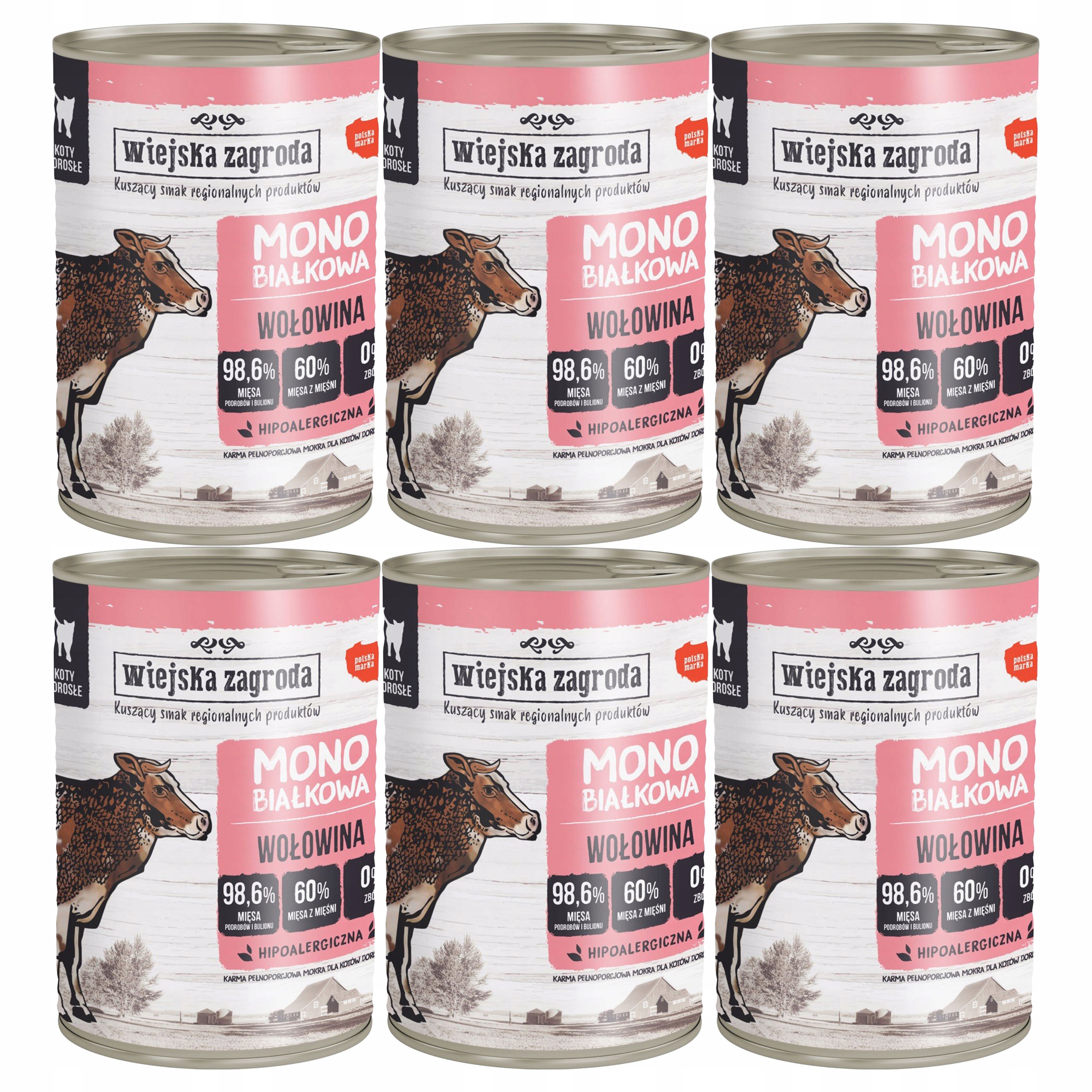 Wiejska Zagroda Mono Krmivo mokré pro kočky 6 x 400 g Hovězí maso