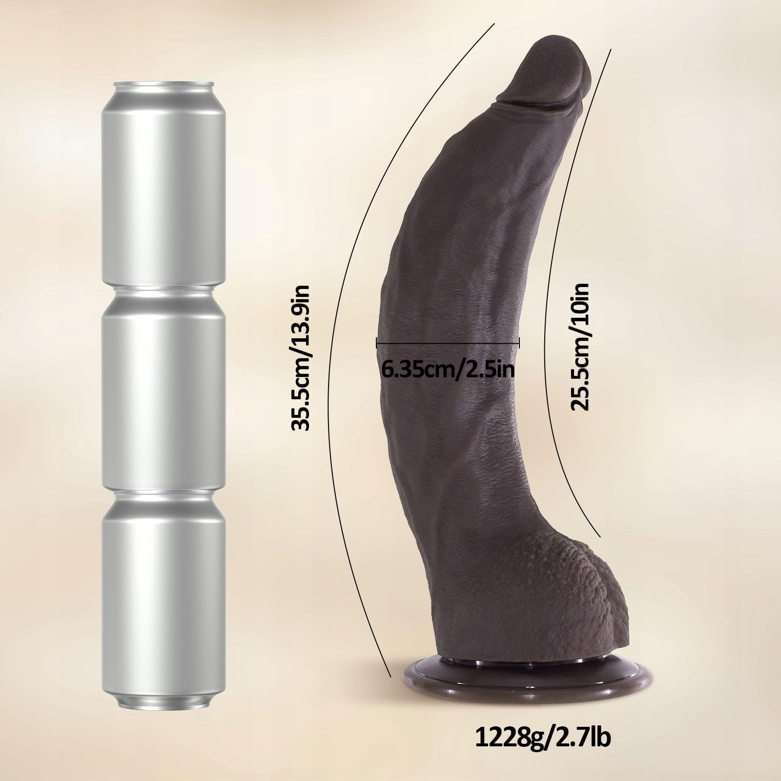 REALISTISCHER DILDO 35 cm Czarny Silikonowy Dildo Do G Punktu i Analu — miniatura 6
