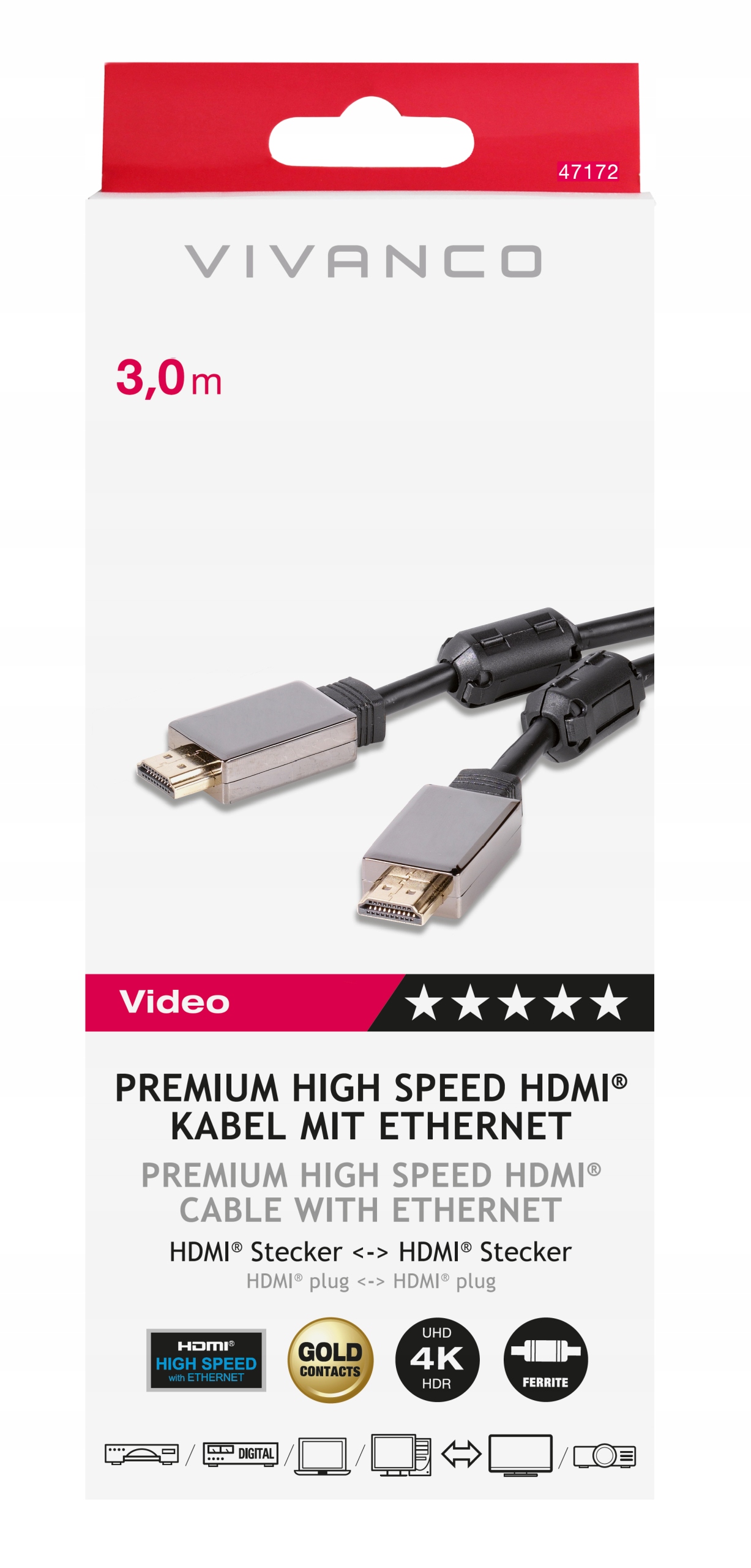 

Hdmi 3m 2.0 4K UHD/HDR10 18Gbit/s Arc Premium W-wa