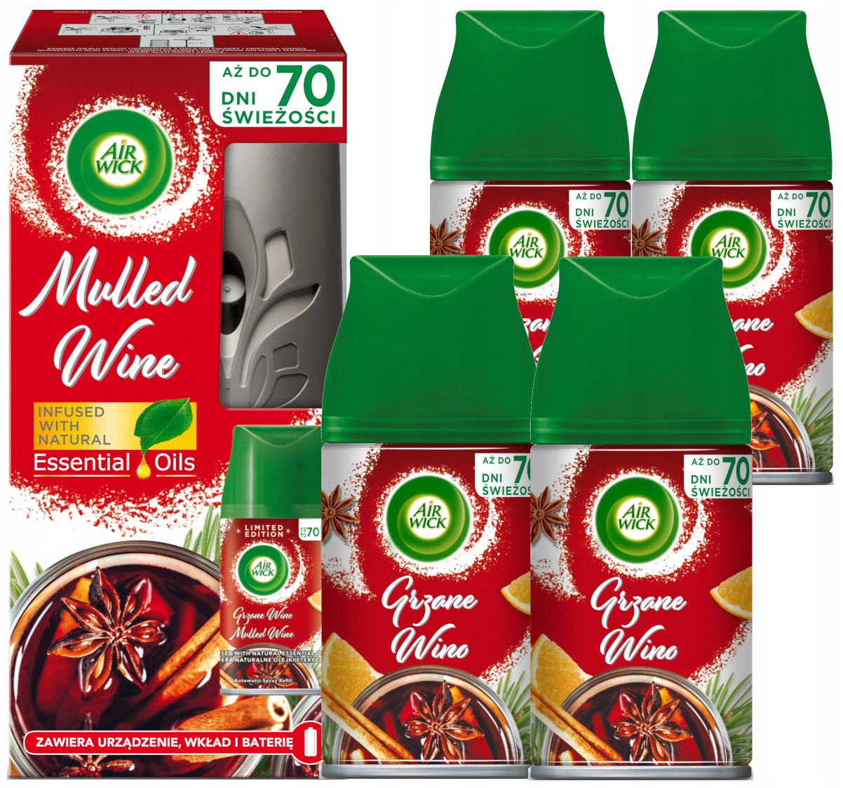 Levně Sada Air Wick Freshmatic osvěžovač svařeného vína difuzér náplň 5 x 250 ml