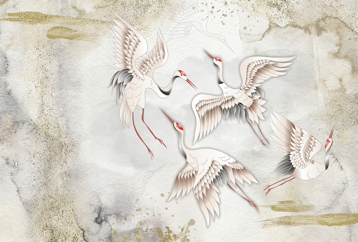 Vinylová tapeta na zeď, volavka, jeřáb, ptáci, příroda 368 x 248 cm