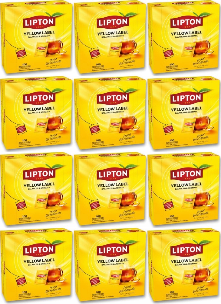 Herbata czarna w kopertach Lipton Yellow Label 100 sztuk x12