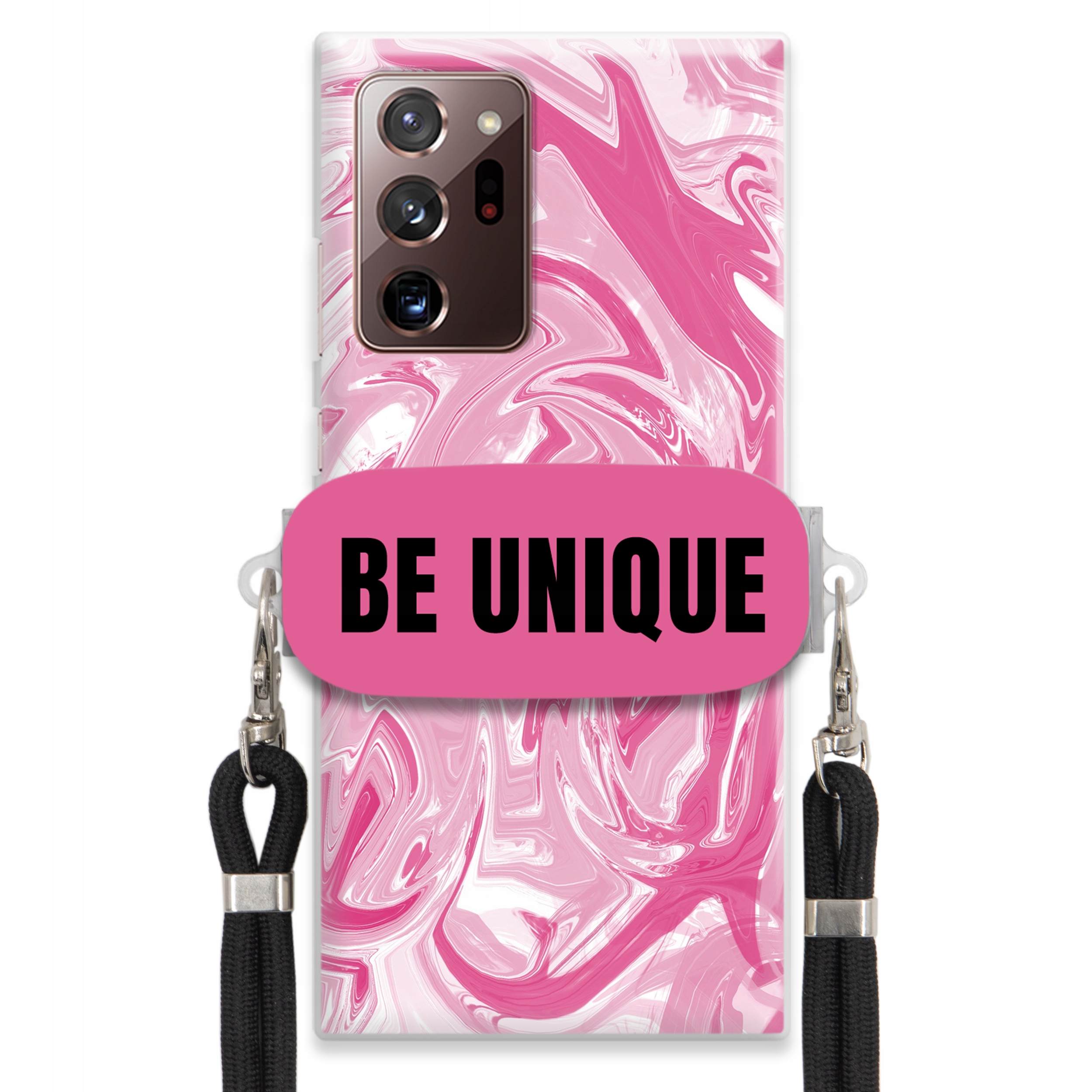 Puzdro pre Samsung Note 20 Ultra Case Úchyt Šnúrka Čierna Ružová Mramor Unique