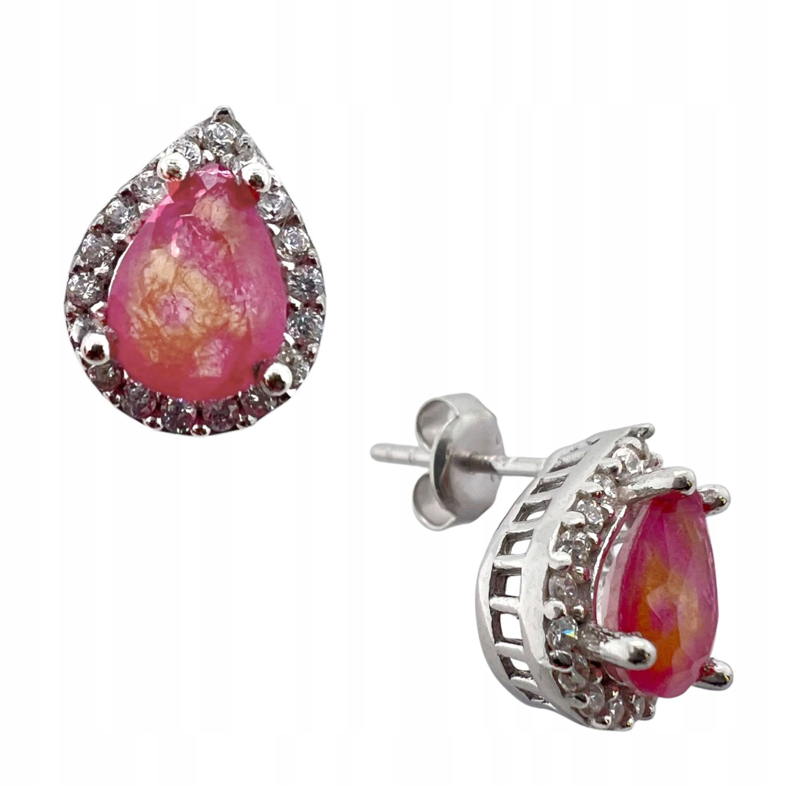 Náušnice Dámské Stříbrné Slzy Turmalín Paraiba Růžové Tyčinky Ryzost 925