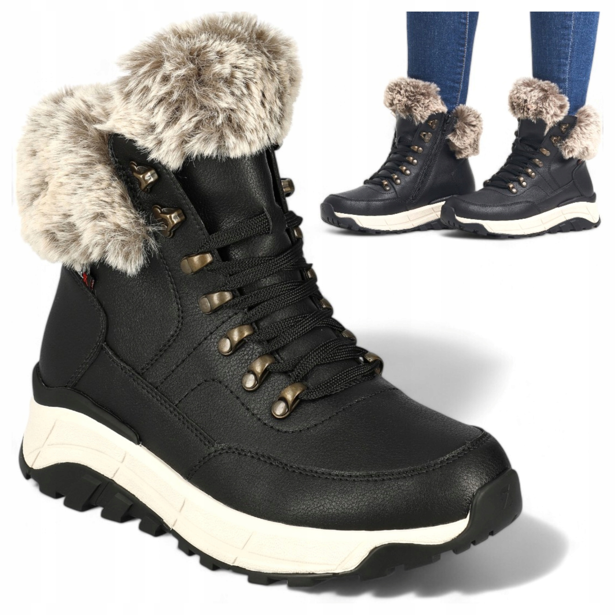 Zimní Dámské kotníkové boty z přírodní kůže vysoké 38 Rieker teplé sněhule