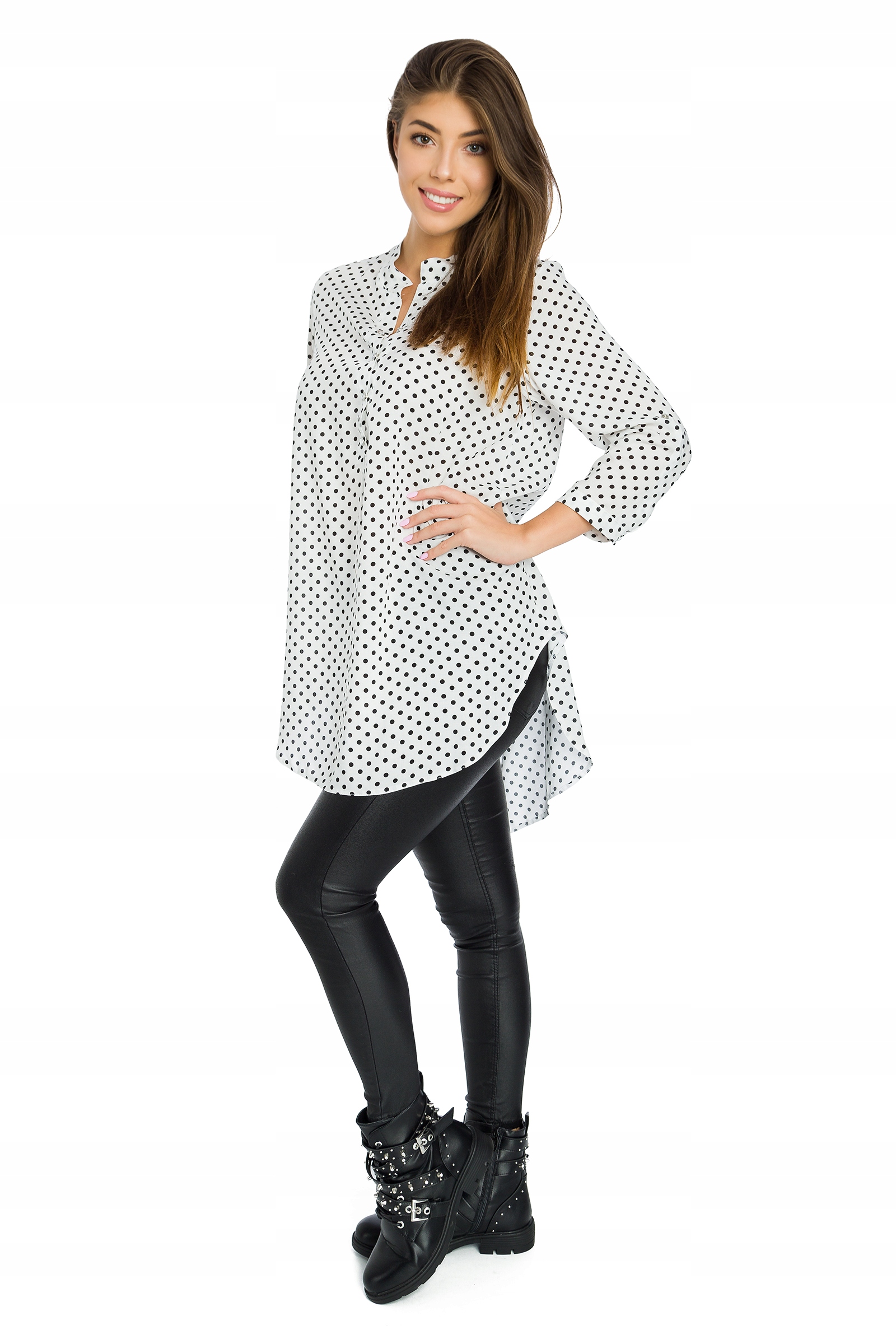 Luźna elegancka TUNIKA OVERSIZE groszki roz - 54 Cechy dodatkowe print (nadruk)