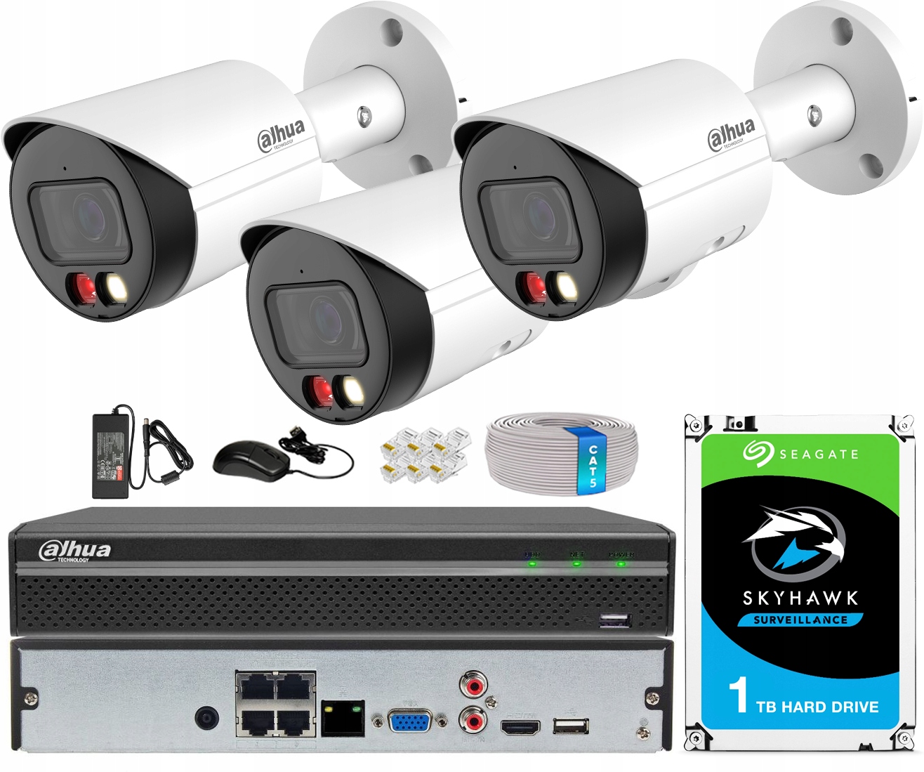 Ip monitorovací sada Dahua 3 kamery 5Mpx náhled 24/7 Rekordér