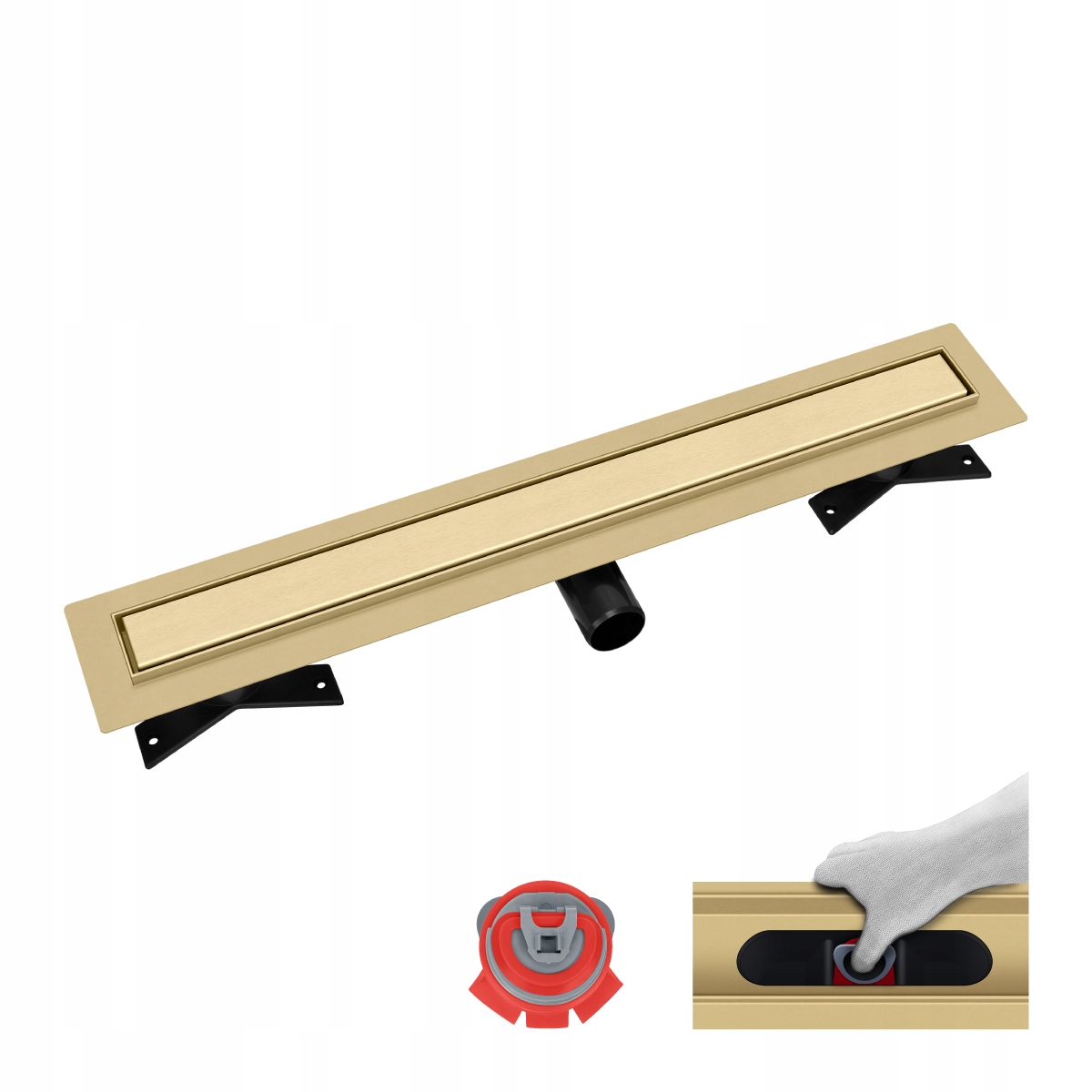 Zlatý lineární odtok Vogi Premium Duo 70 cm Pvd – sada se suchým sifonem