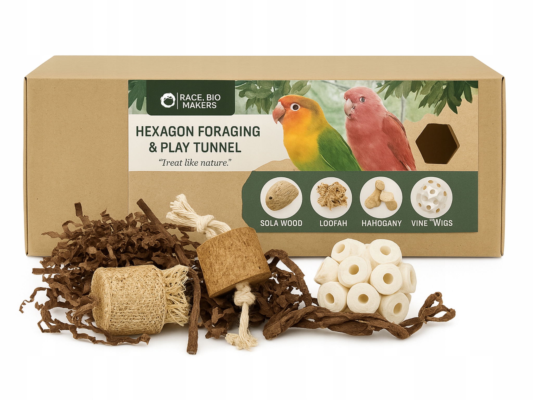 Hexagon Foraging & Play Tunnel – přírodní Hračka na krmení pro papoušky