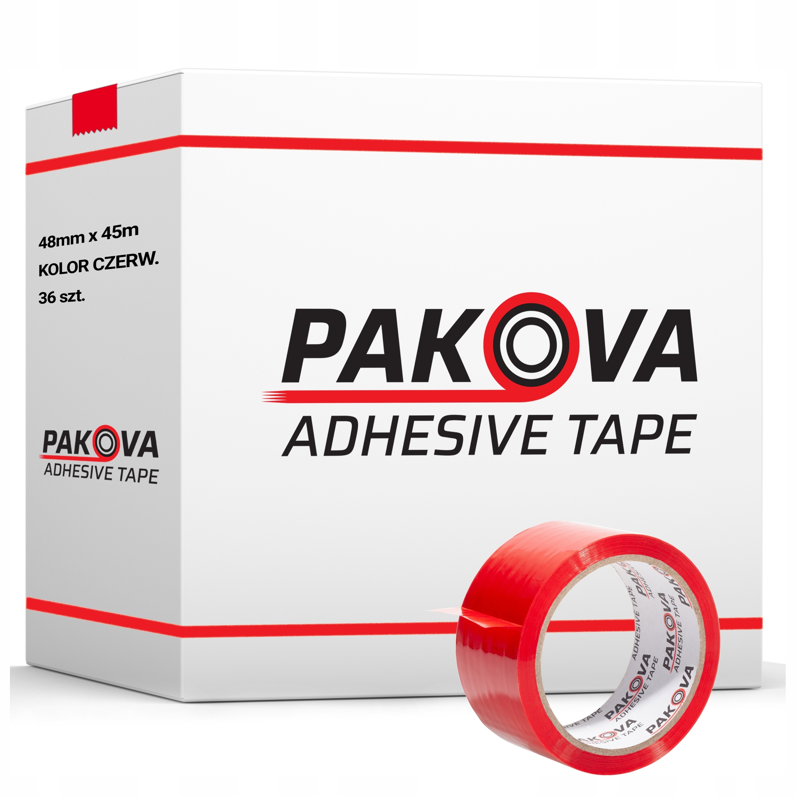 Taśma Pakowa Czerwona 48/50y Klejąca Mocna Pakova 36szt