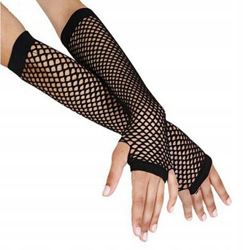 RĘKAWICZKI KABARETKI BEZ PALCÓW SIATKA DŁUGIE Mitenki CZARNE Płeć kobieta