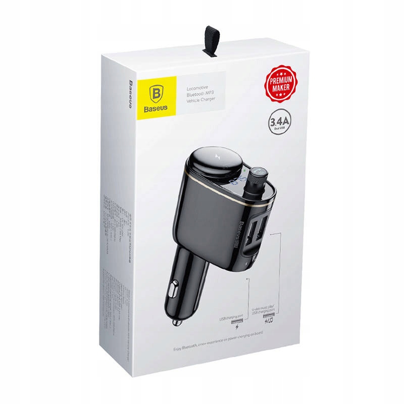 BASEUS ŁADOWARKA TRANSMITER SAMOCHODOWY FM BLUETOOTH 4.2 MP3 2X USB-A LED Źródło sygnału bluetooth karta pamięci USB